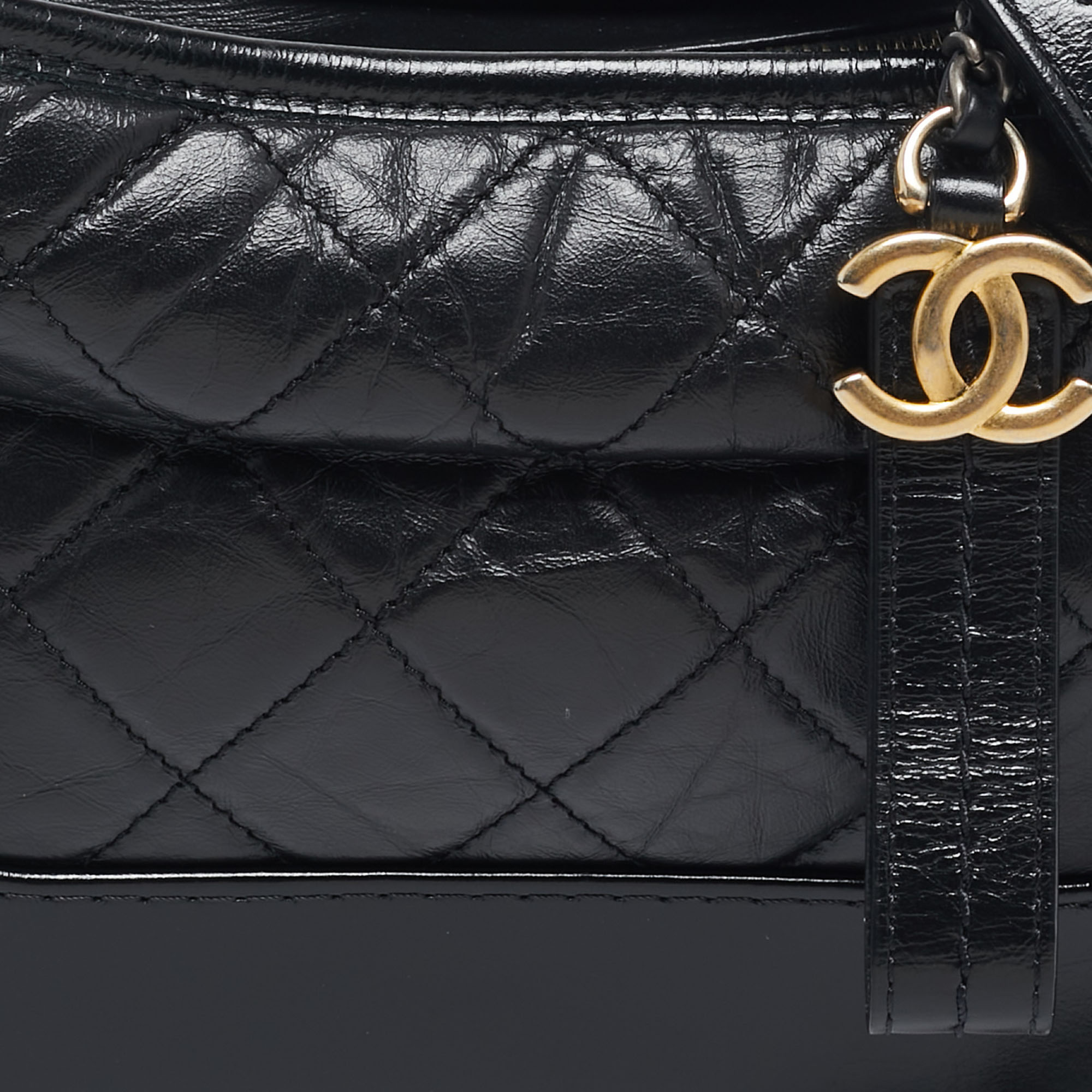 Chanel Black Quilted Aged Leather Small Gabrielle Bag 
