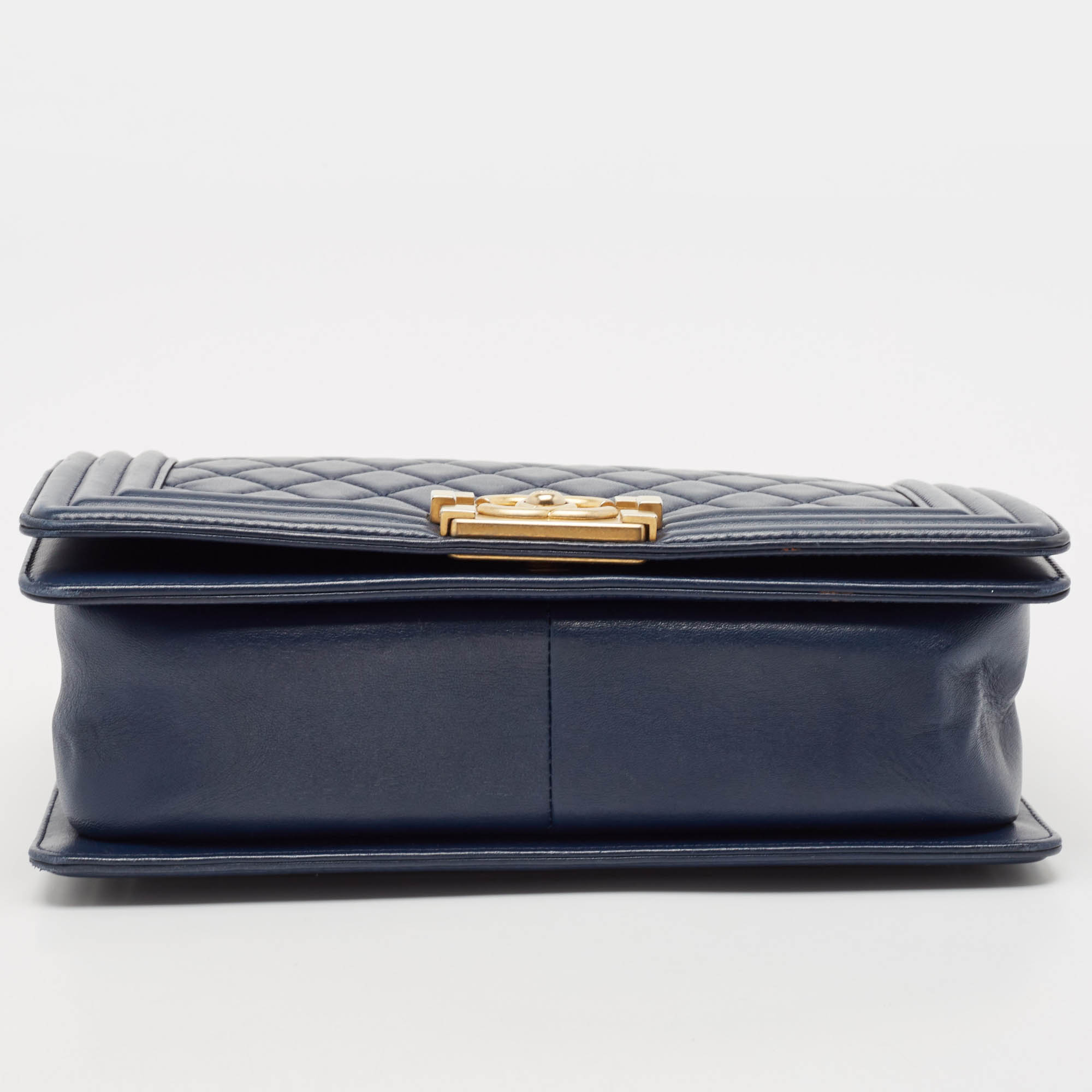 Chanel Navy Blue Quilted Leather Medium Boy Flap Bag 