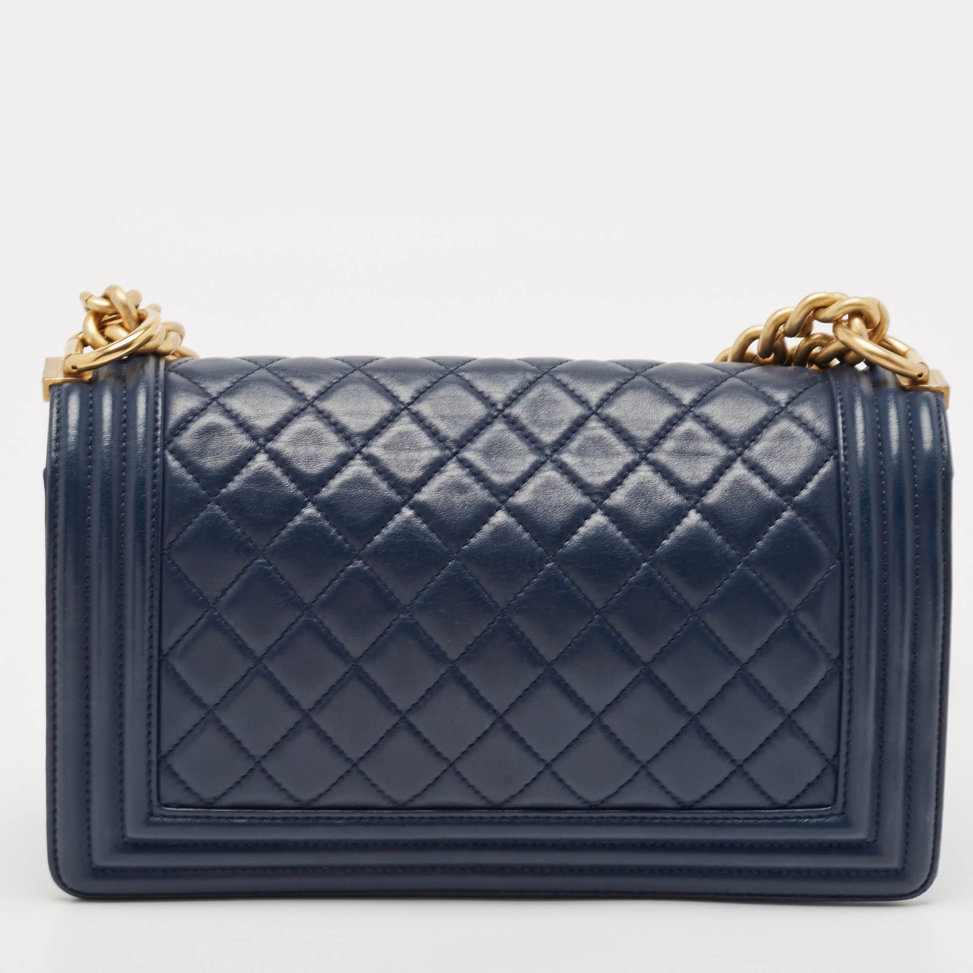 Chanel Navy Blue Quilted Leather Medium Boy Flap Bag 