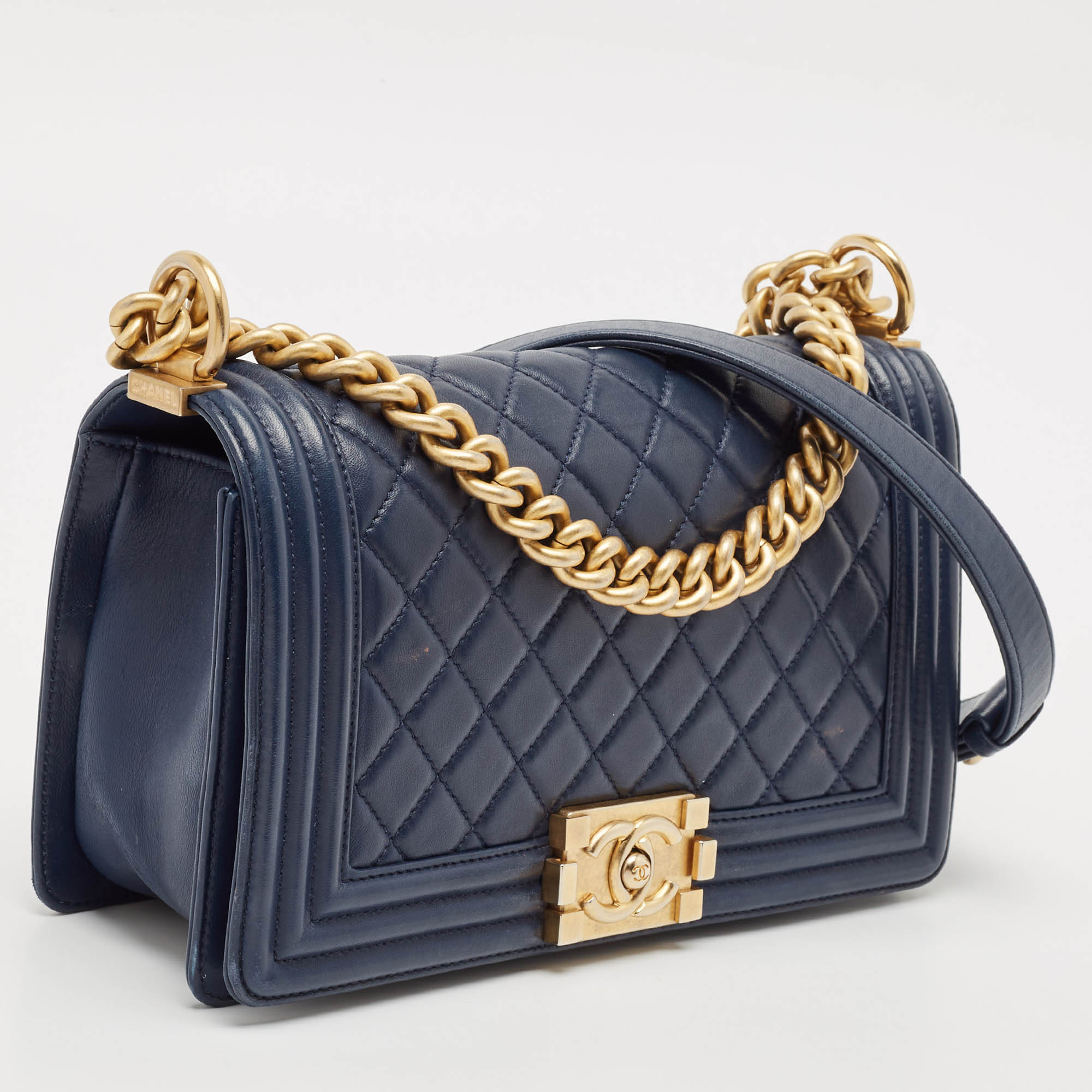 Chanel Navy Blue Quilted Leather Medium Boy Flap Bag 