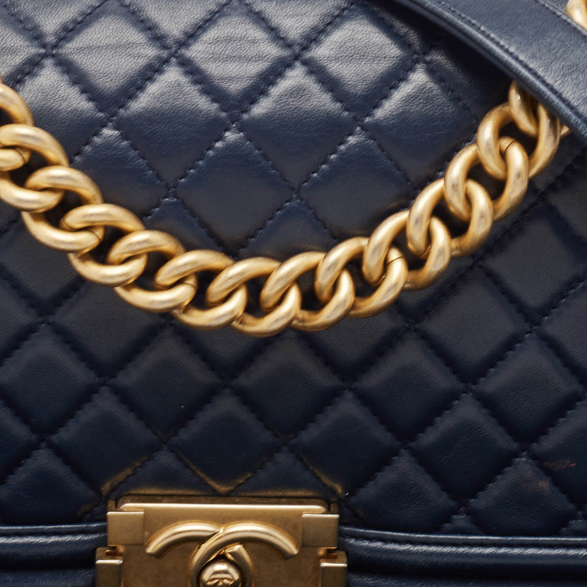 Chanel Navy Blue Quilted Leather Medium Boy Flap Bag 