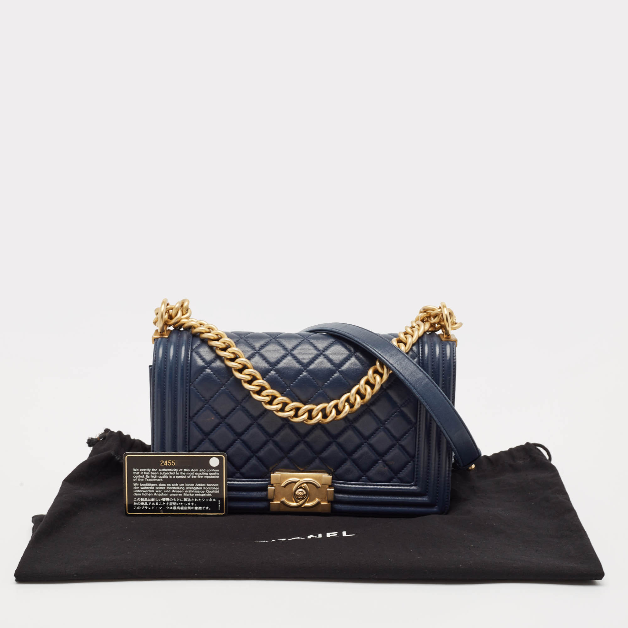 Chanel Navy Blue Quilted Leather Medium Boy Flap Bag 