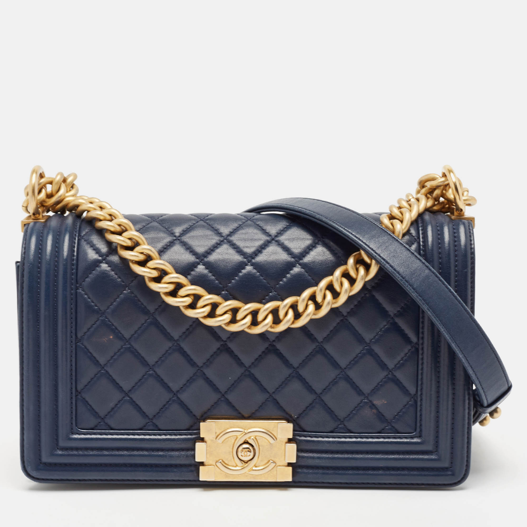 

Chanel Navy Blue Quilted Leather  Boy Flap Bag