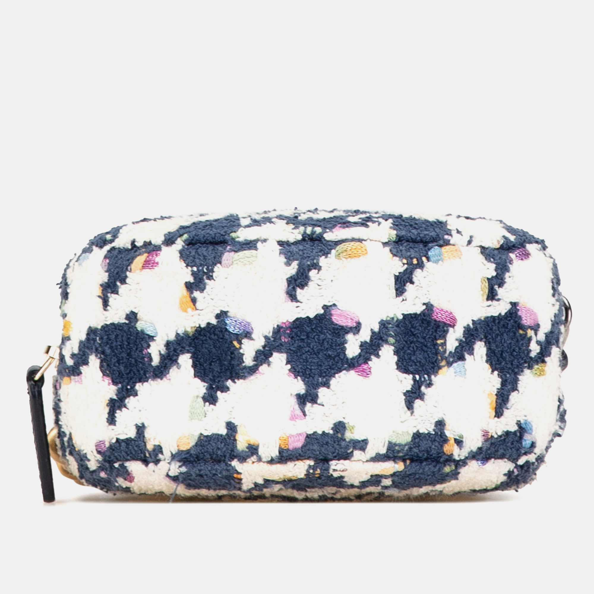 Chanel Blue White Tweed 19 Round Clutch with Chain 