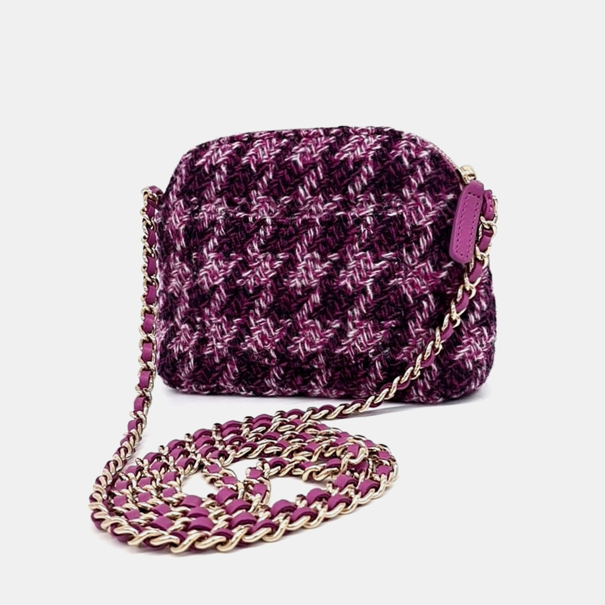 Chanel Purple Tweed mini chain Crossbody bag 