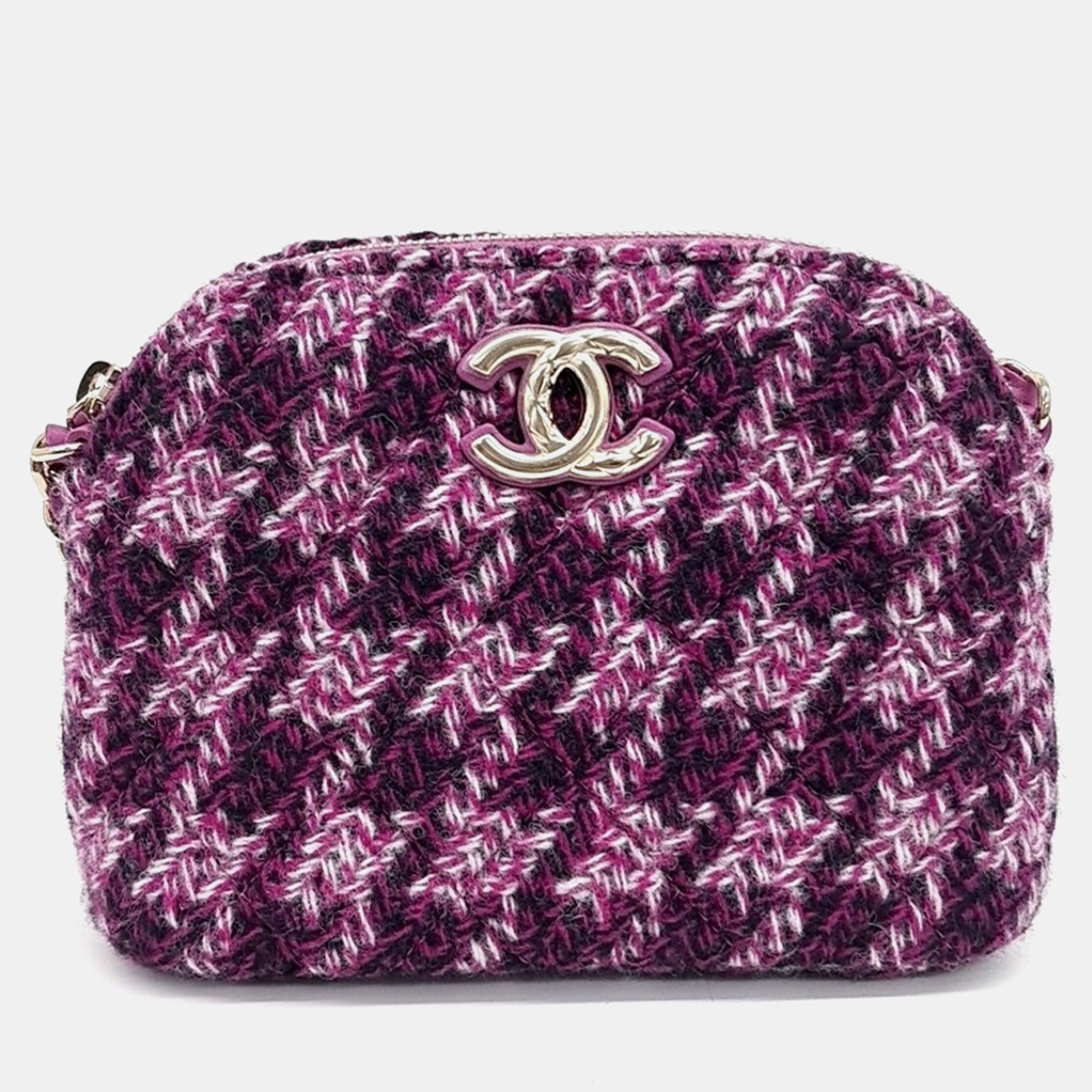

Chanel Purple Tweed Mini Chain Crossbody Bag