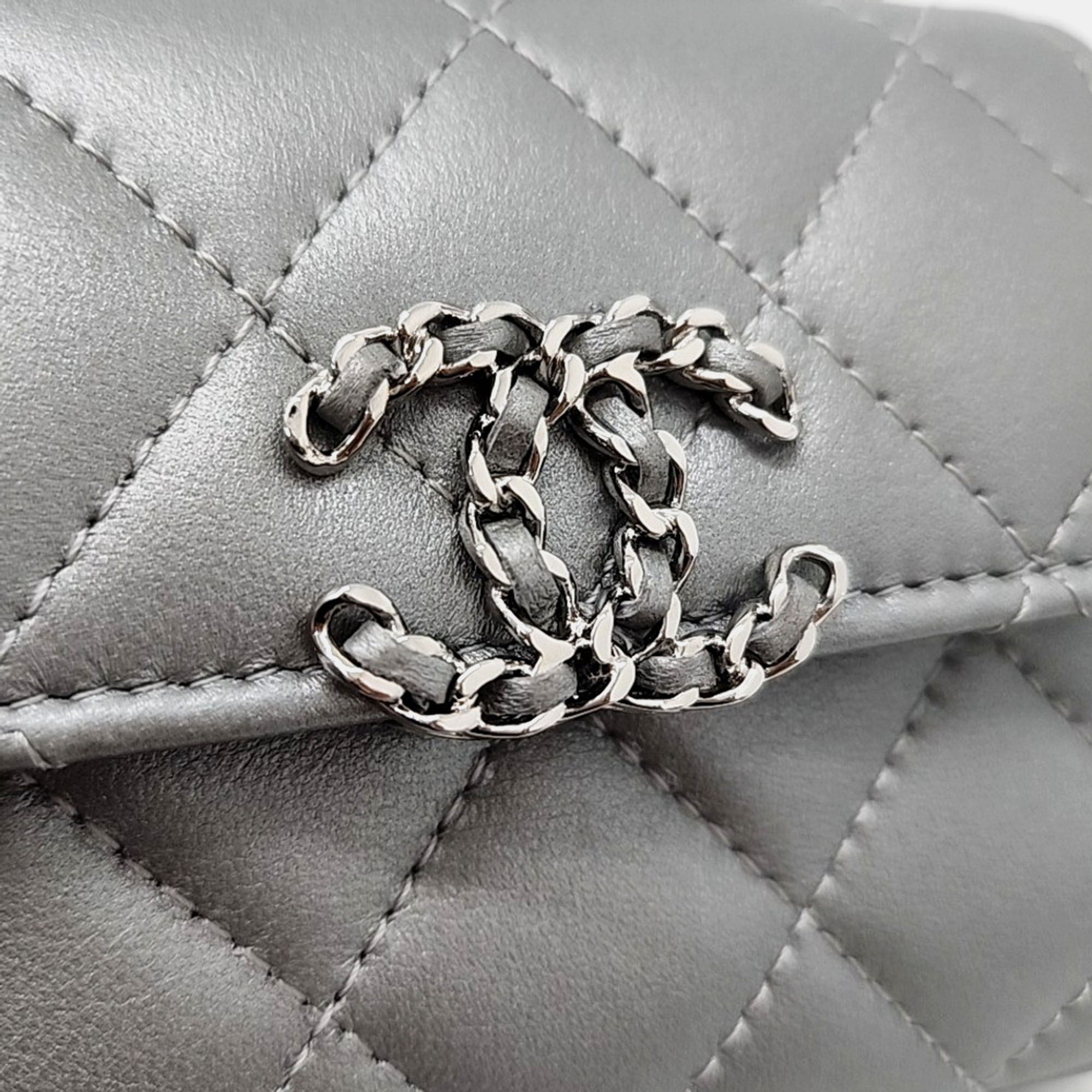Chanel Silver Leather 19 Mini Top Handle Chain Crossbody Bag 