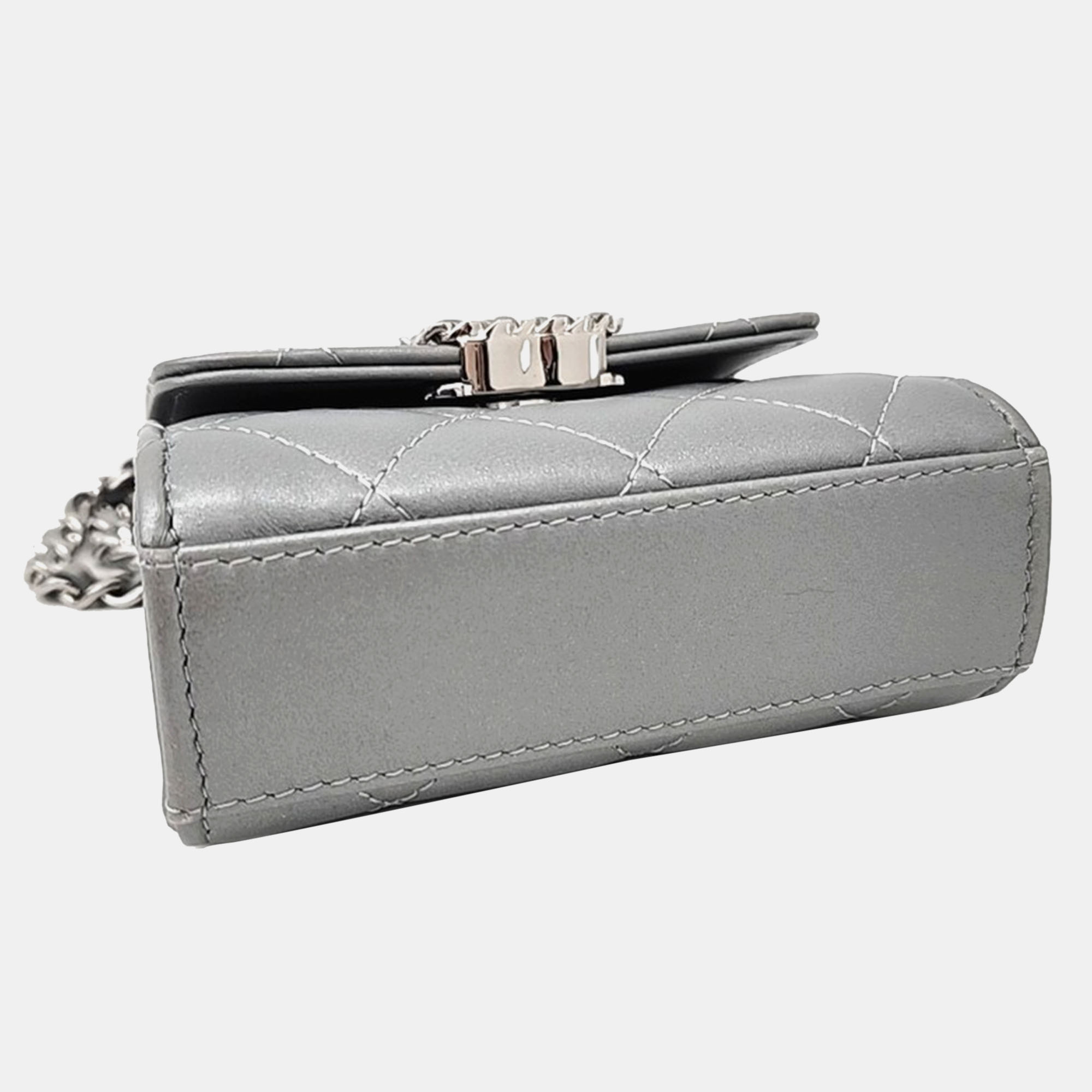 Chanel Silver Leather 19 Mini Top Handle Chain Crossbody Bag 