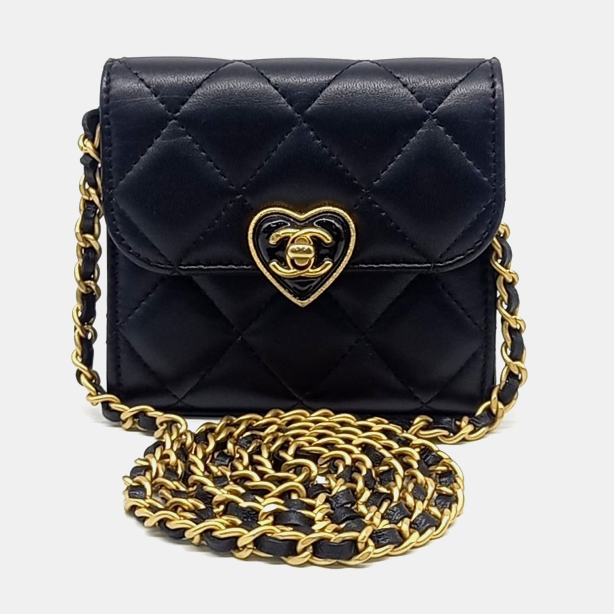 

Chanel Black Leather Mini Heart Chain Crossbody Bag