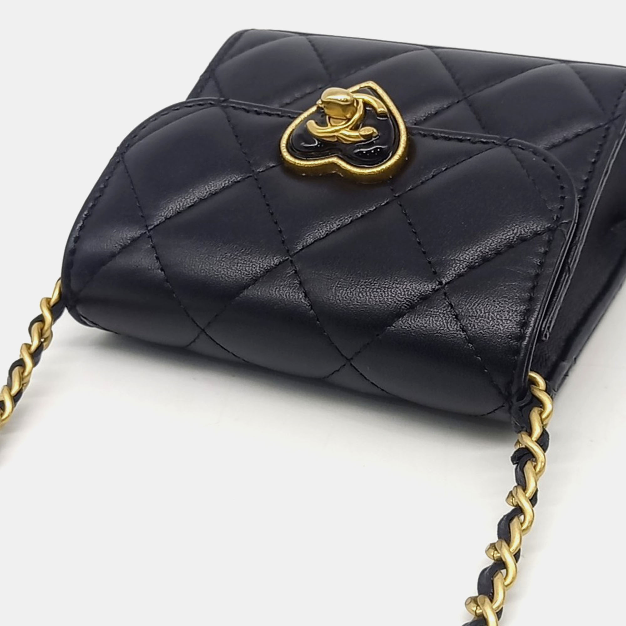 Chanel Black Leather mini heart chain Crossbody bag 