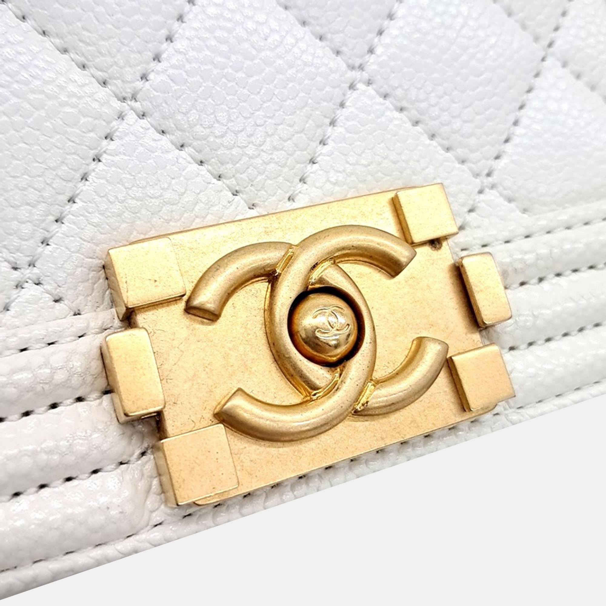 Chanel White Leather Boy Mini Bag 