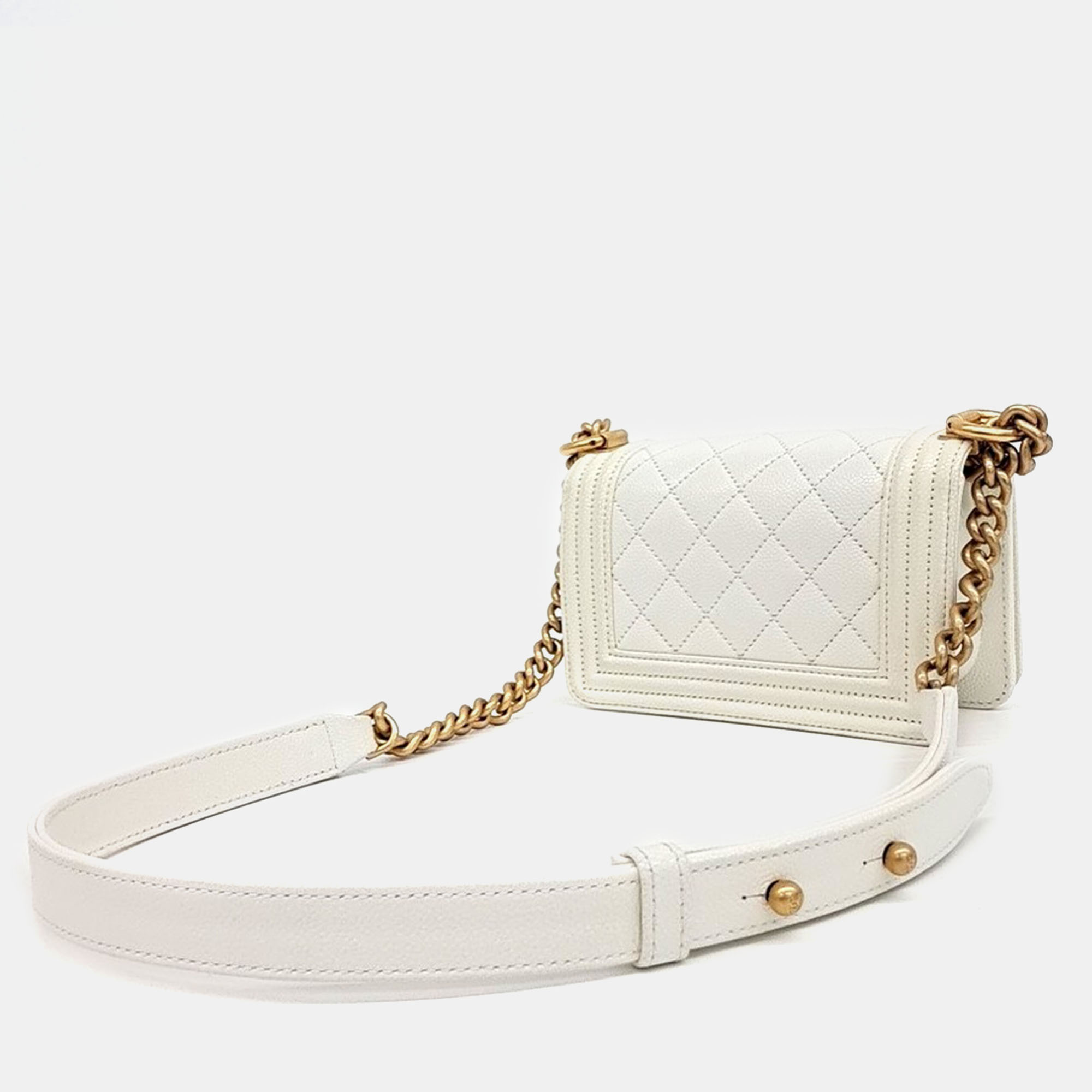 Chanel White Leather Boy Mini Bag 