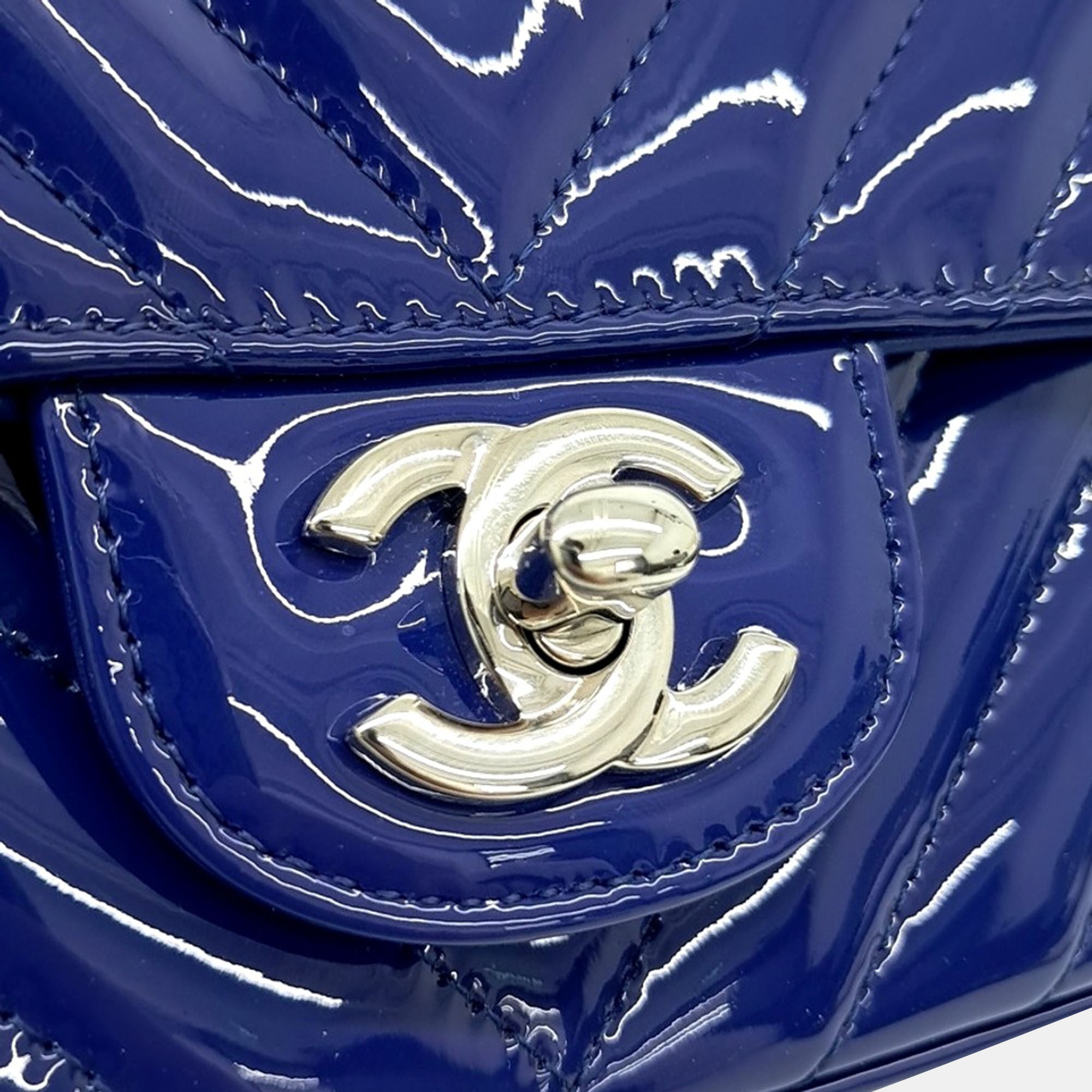 Chanel Blue Patent Leather Chevron Classic New Mini Crossbody Bag 