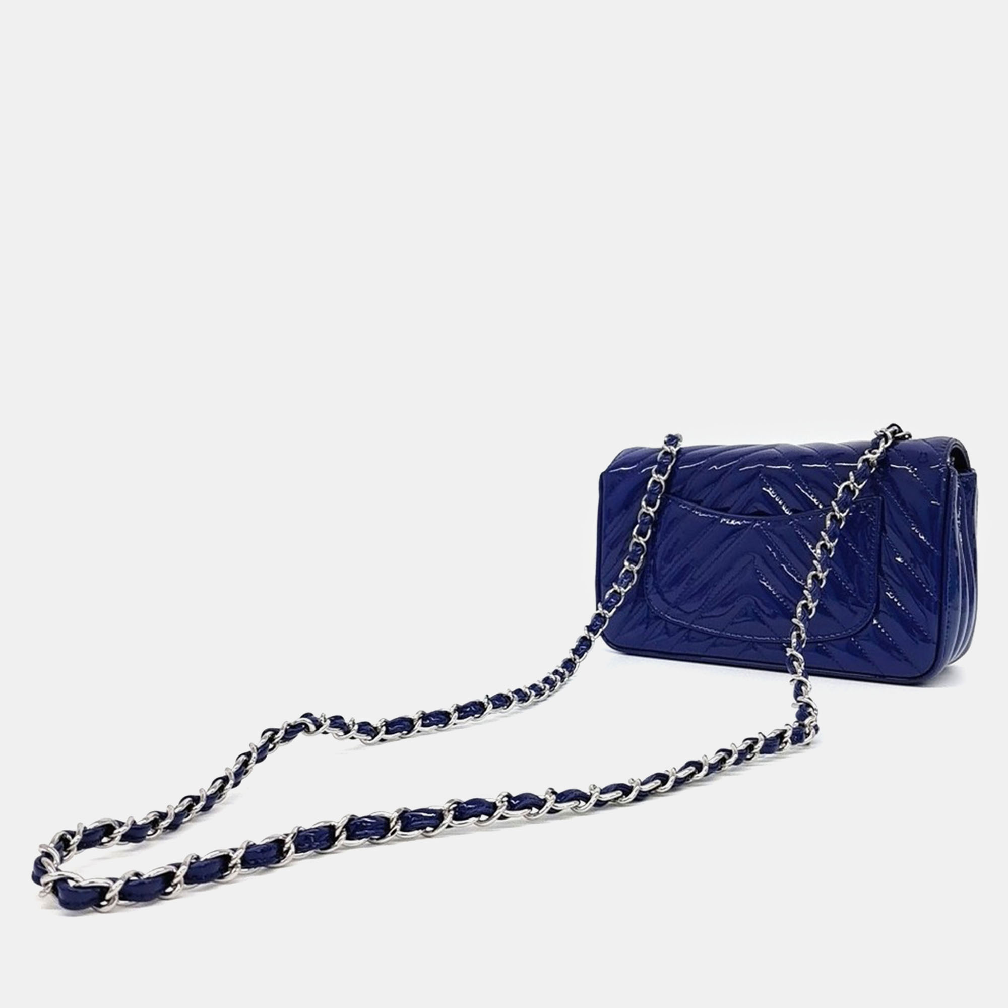 Chanel Blue Patent Leather Chevron Classic New Mini Crossbody Bag 