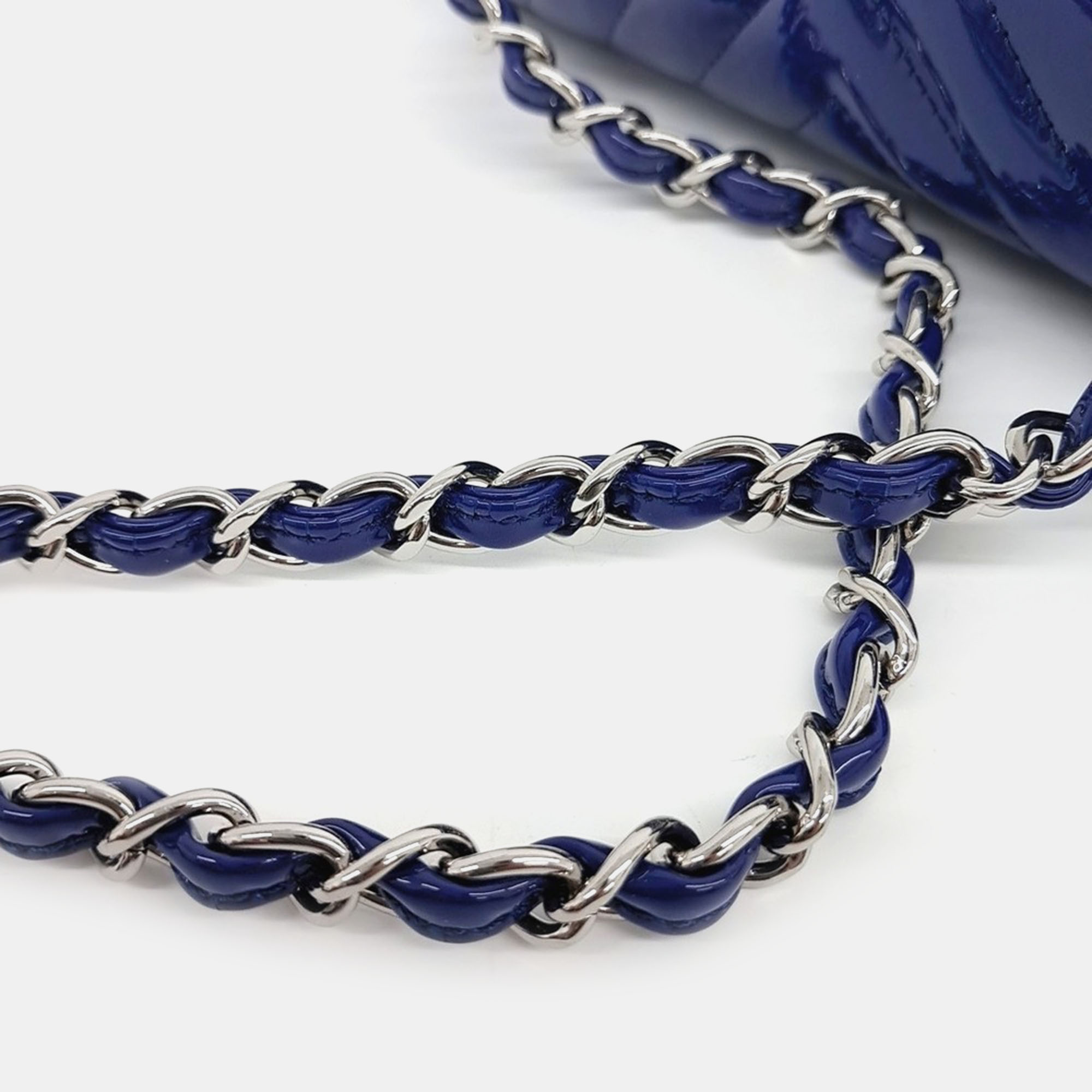 Chanel Blue Patent Leather Chevron Classic New Mini Crossbody Bag 