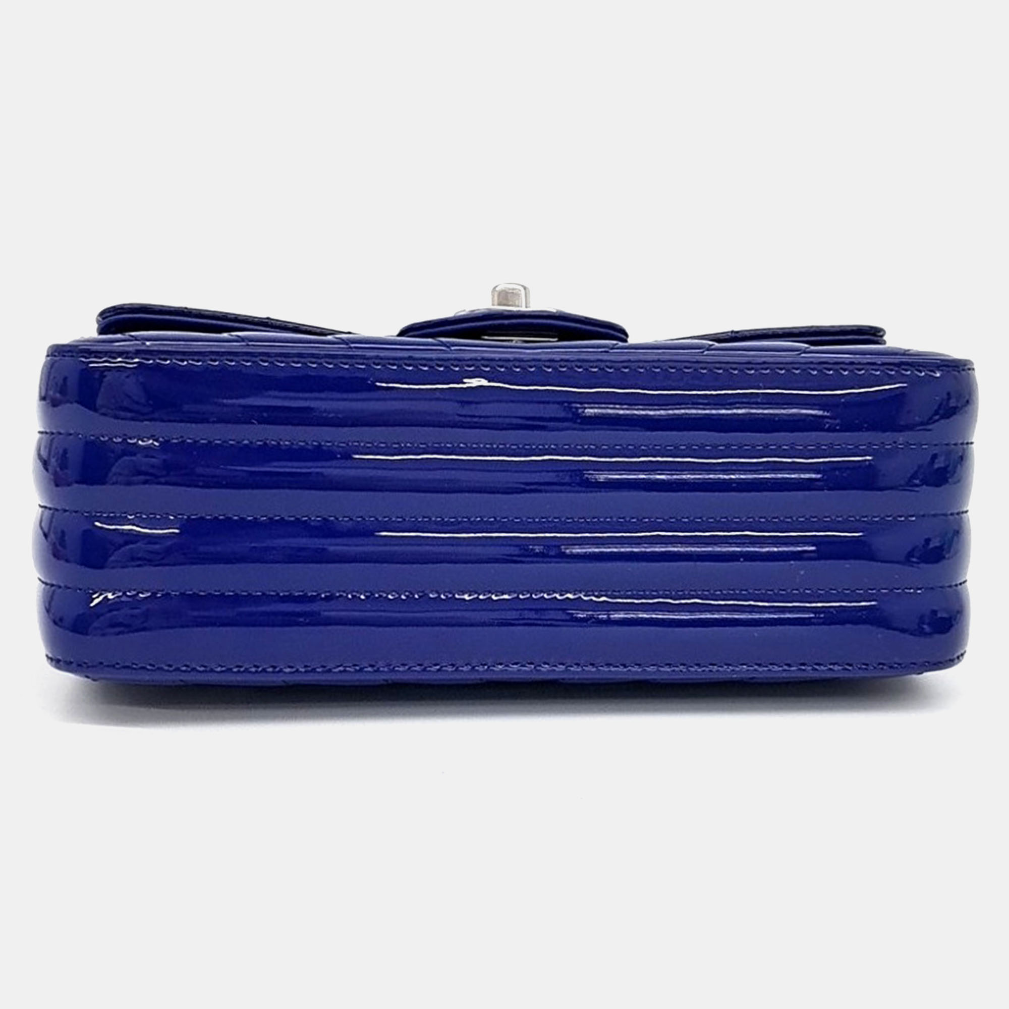 Chanel Blue Patent Leather Chevron Classic New Mini Crossbody Bag 