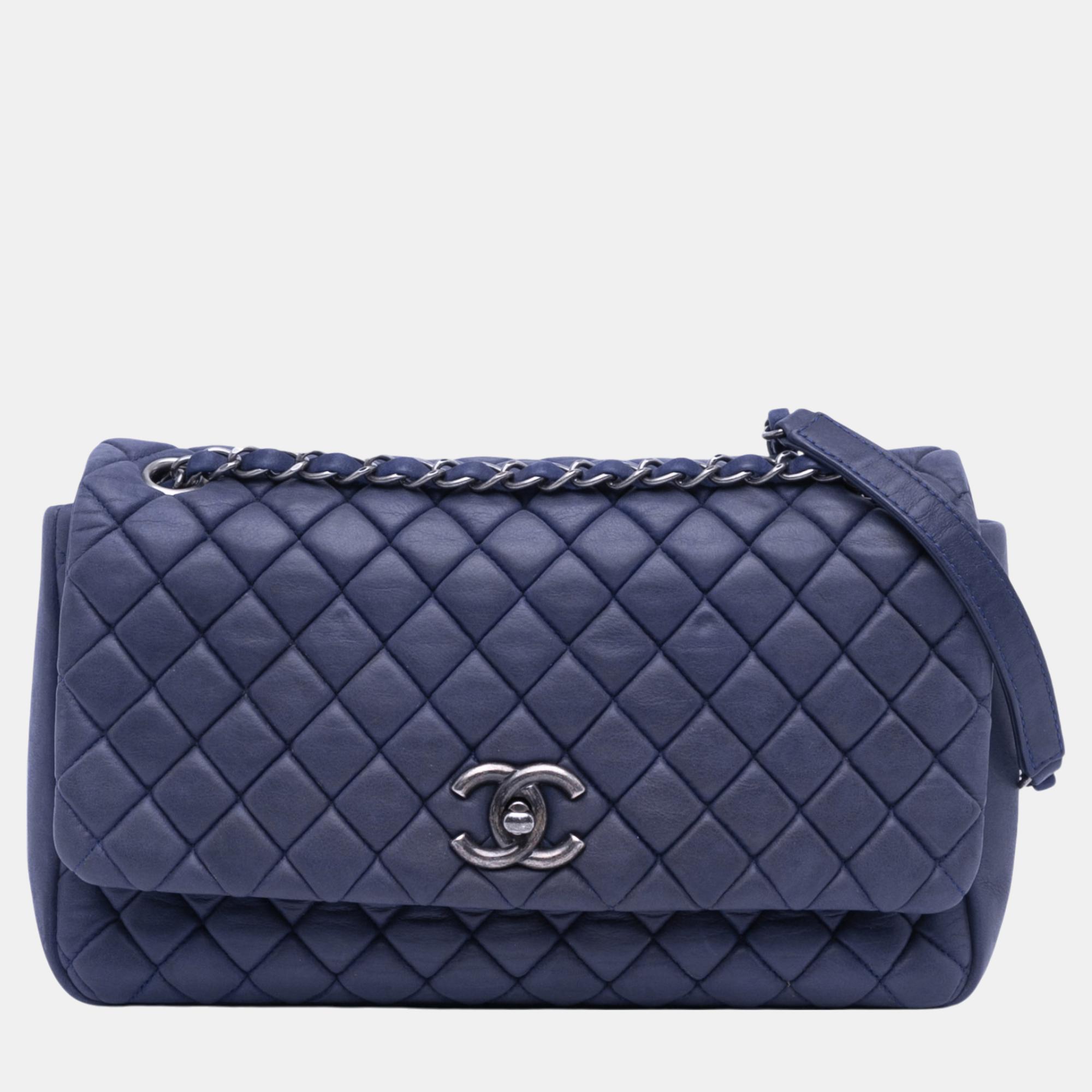 

Chanel Blue Large Calfskin New Bubble Flap