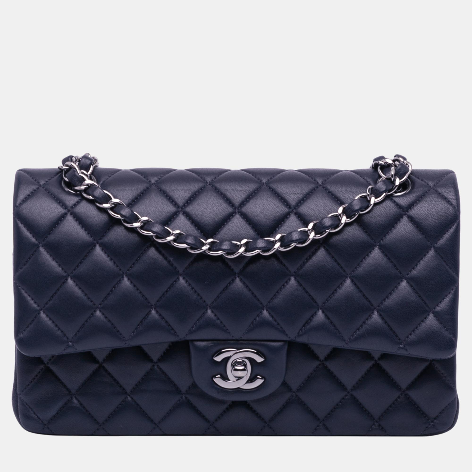 

Chanel Navy Blue Lambskin Leather Medium Classic Double Flap Shoulder Bag