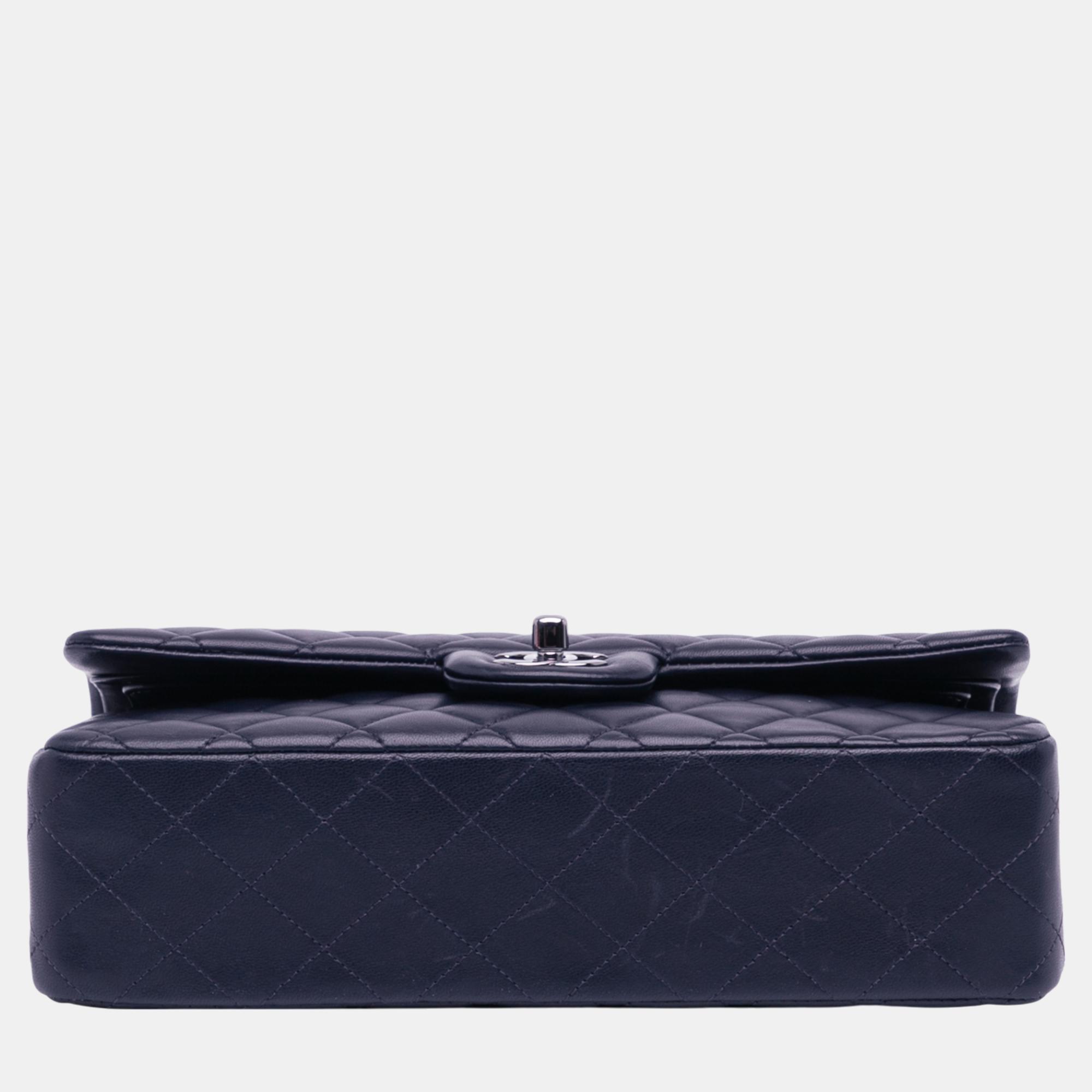 Chanel Navy Blue Medium Classic Lambskin Double Flap 