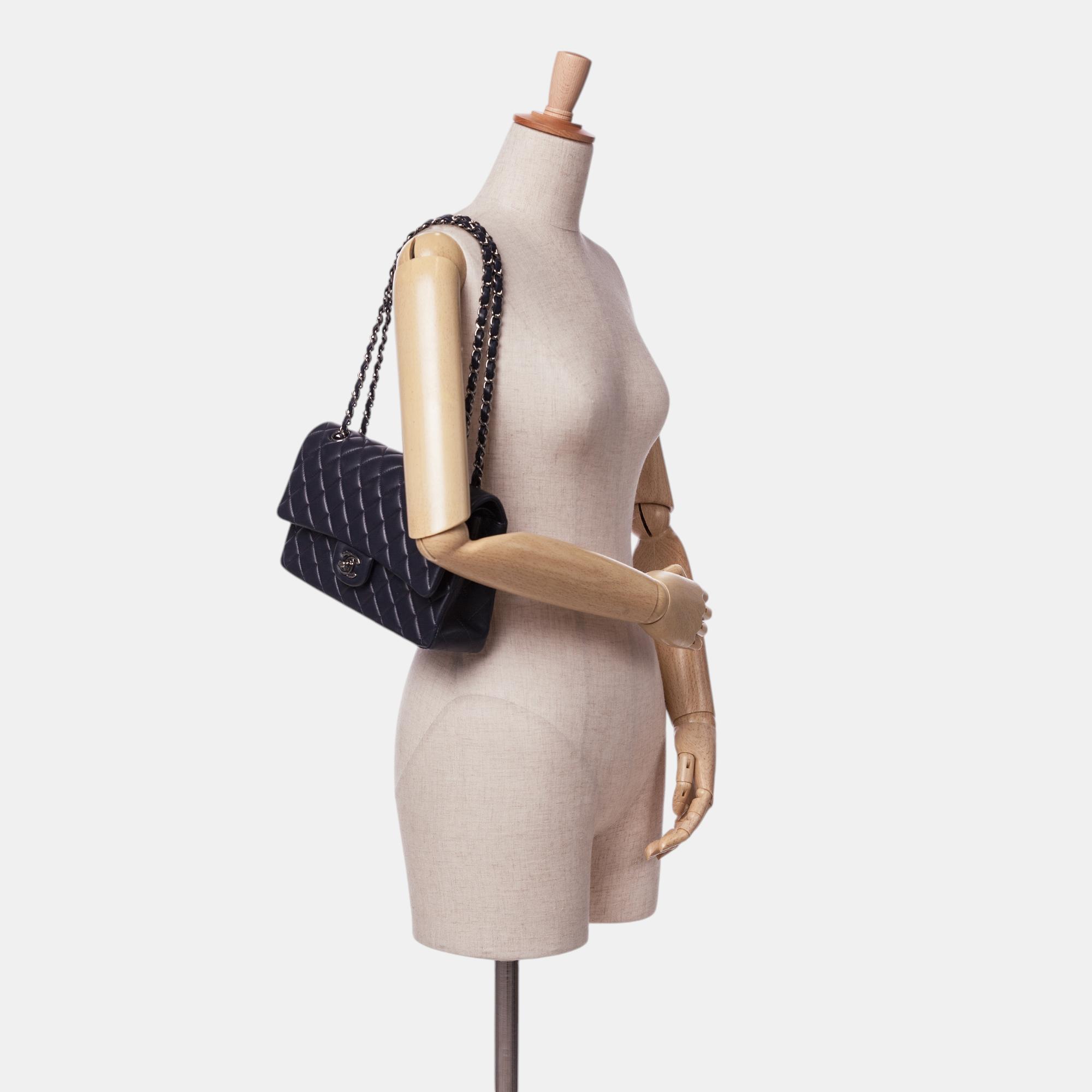 Chanel Navy Blue Medium Classic Lambskin Double Flap 
