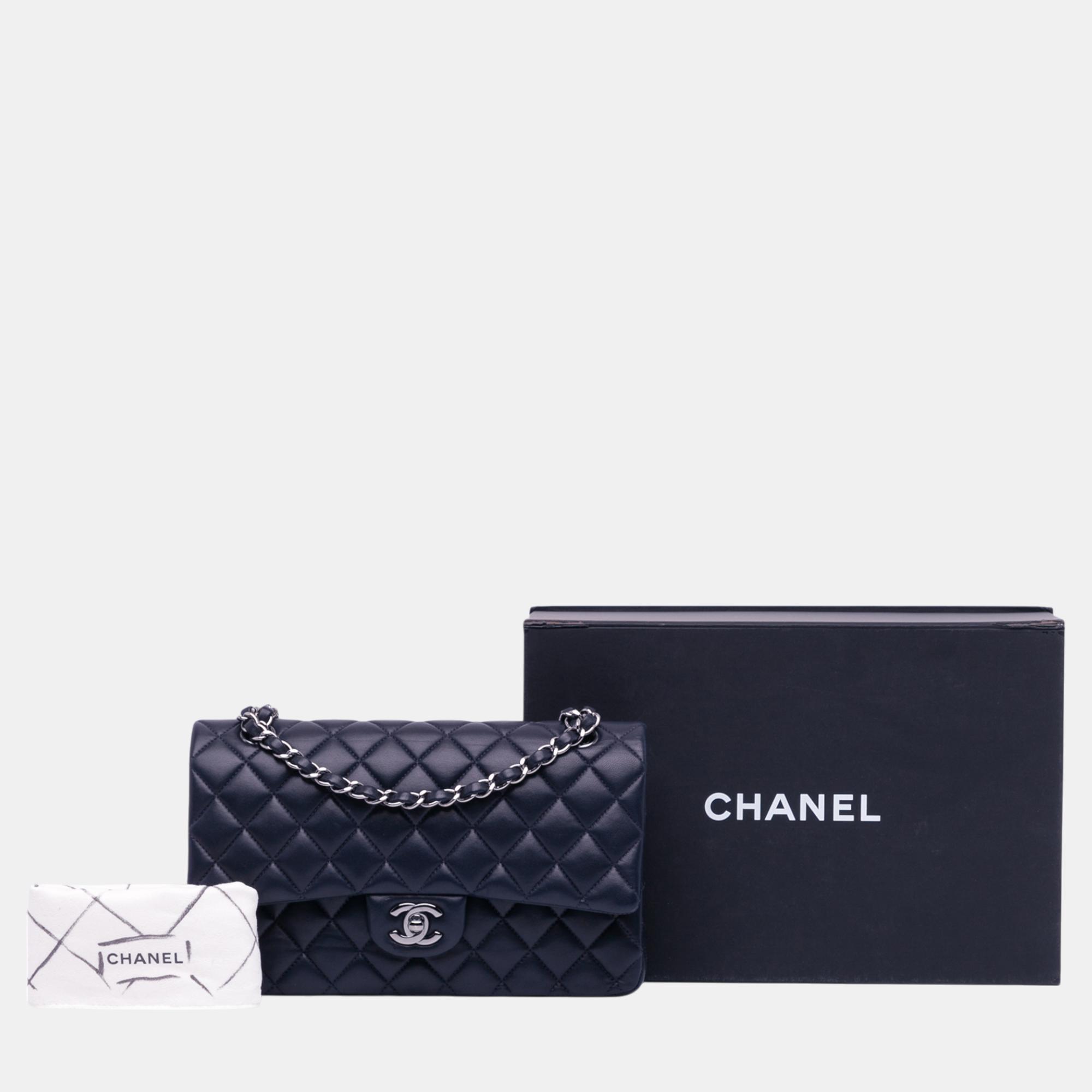 Chanel Navy Blue Medium Classic Lambskin Double Flap 