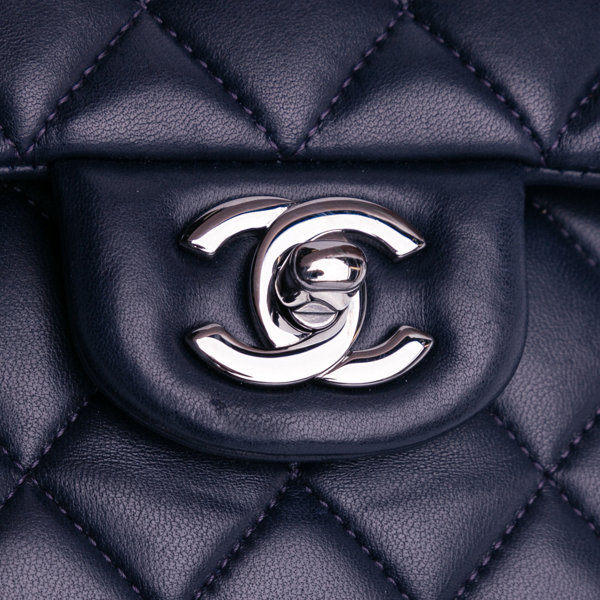 Chanel Navy Blue Medium Classic Lambskin Double Flap 