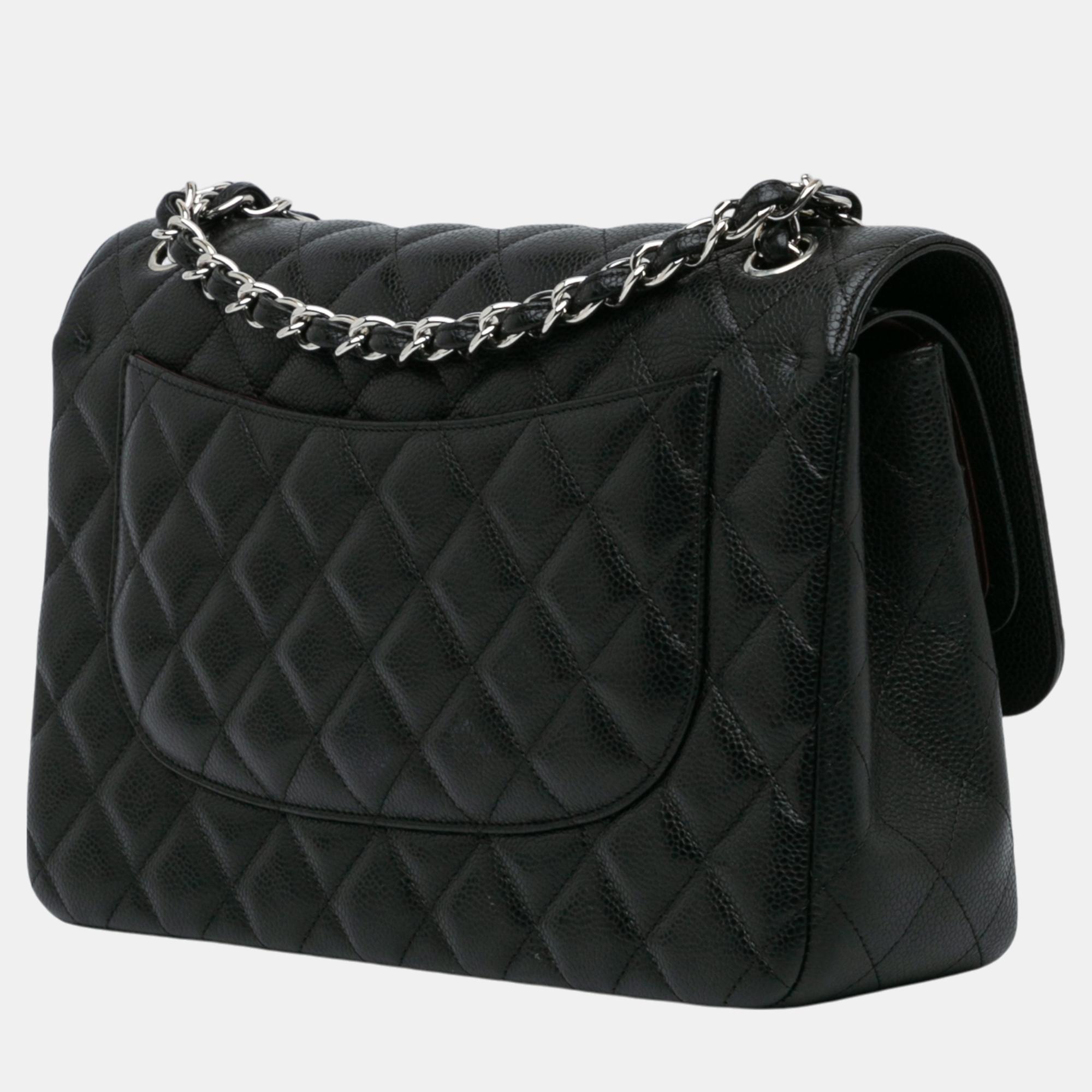 Chanel Black Jumbo Classic Caviar Double Flap 