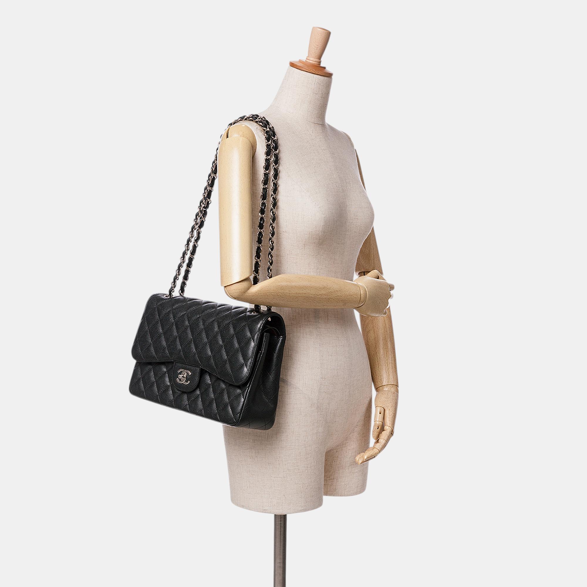 Chanel Black Jumbo Classic Caviar Double Flap 