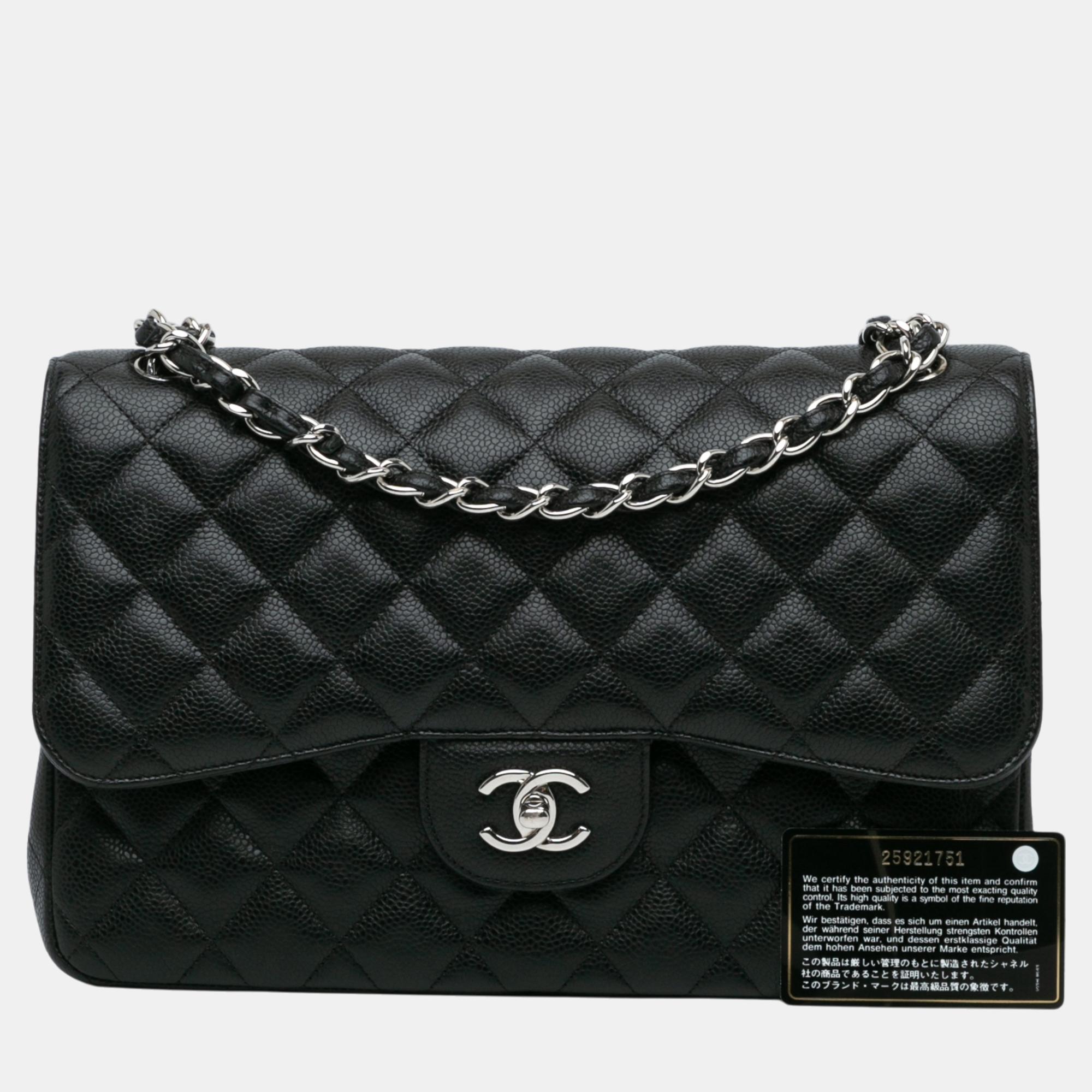 Chanel Black Jumbo Classic Caviar Double Flap 