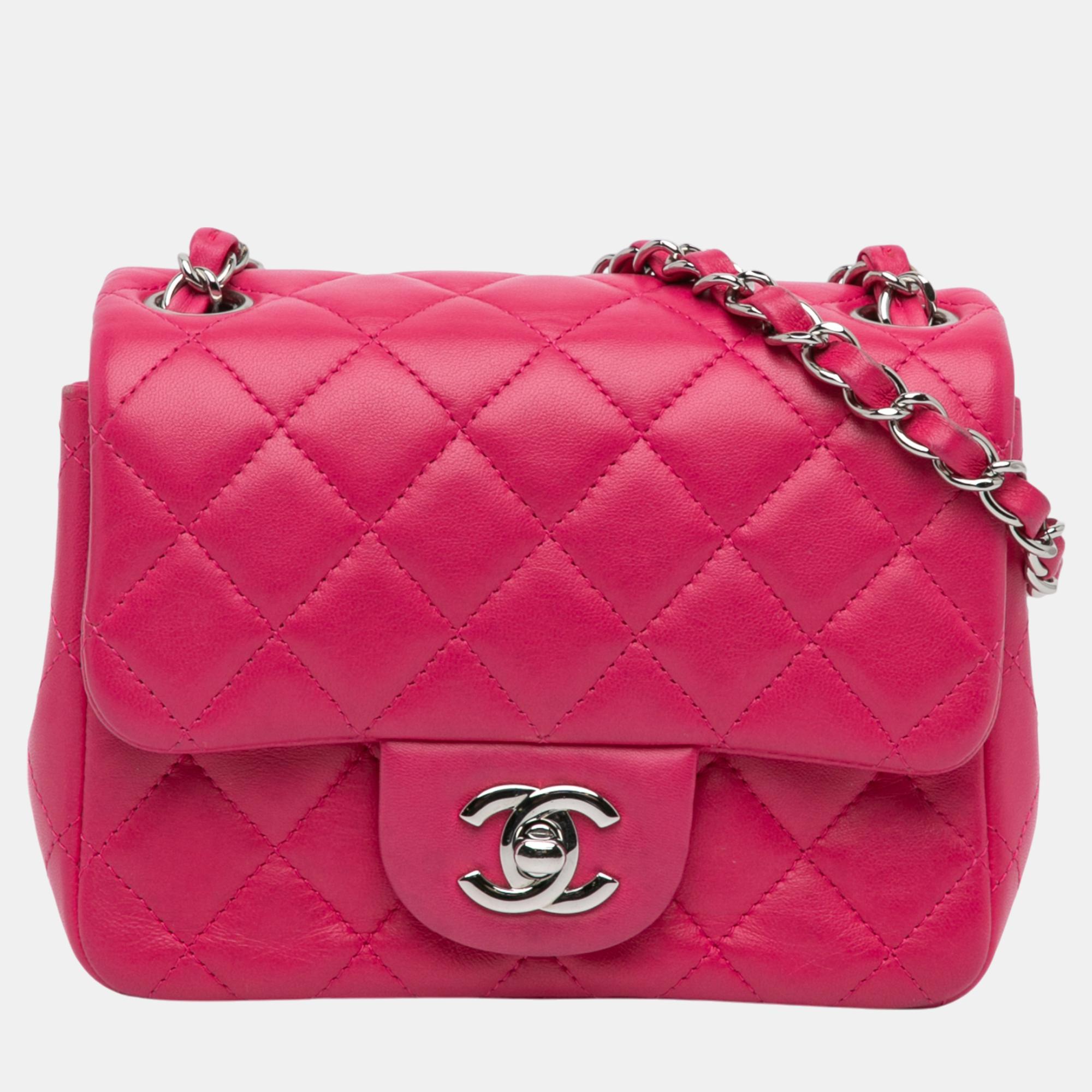 

Chanel Pink Lambskin Mini Square Classic Flap Shoulder Bag