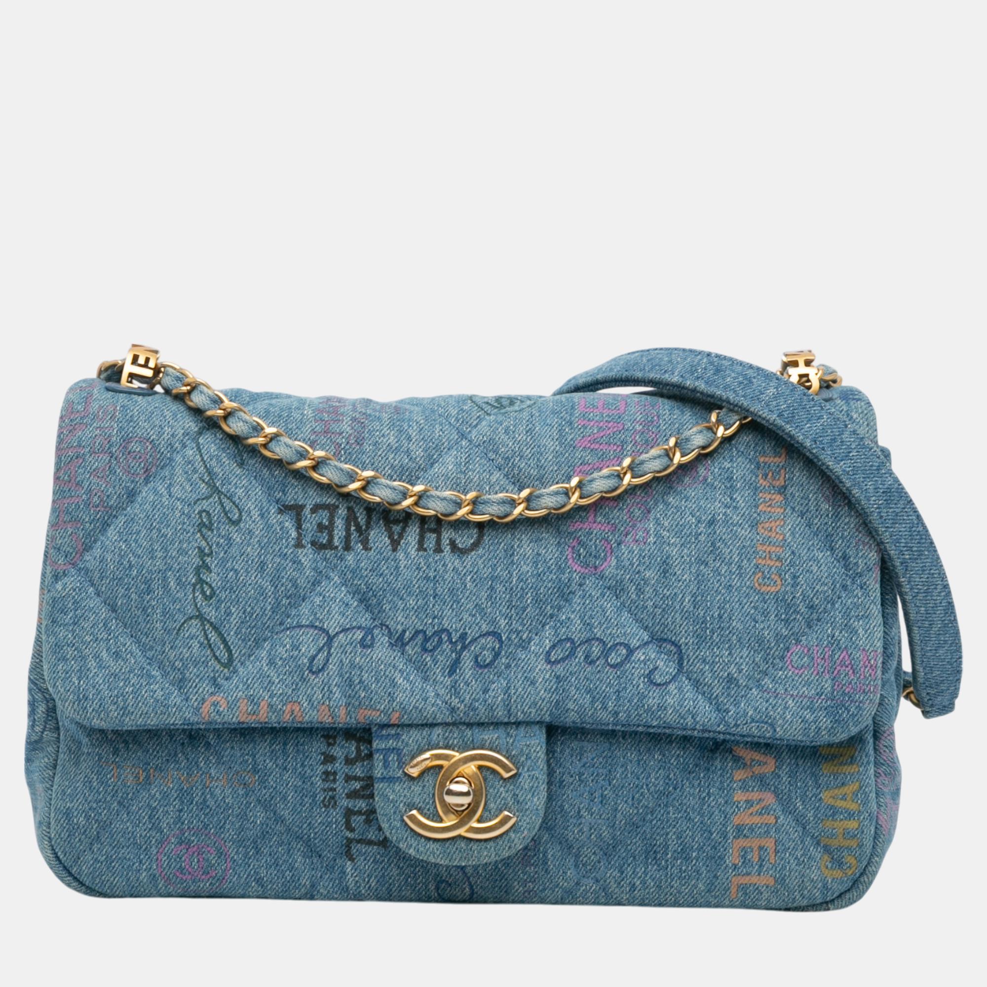 

Chanel Blue Medium Quilted Denim Mood Flap