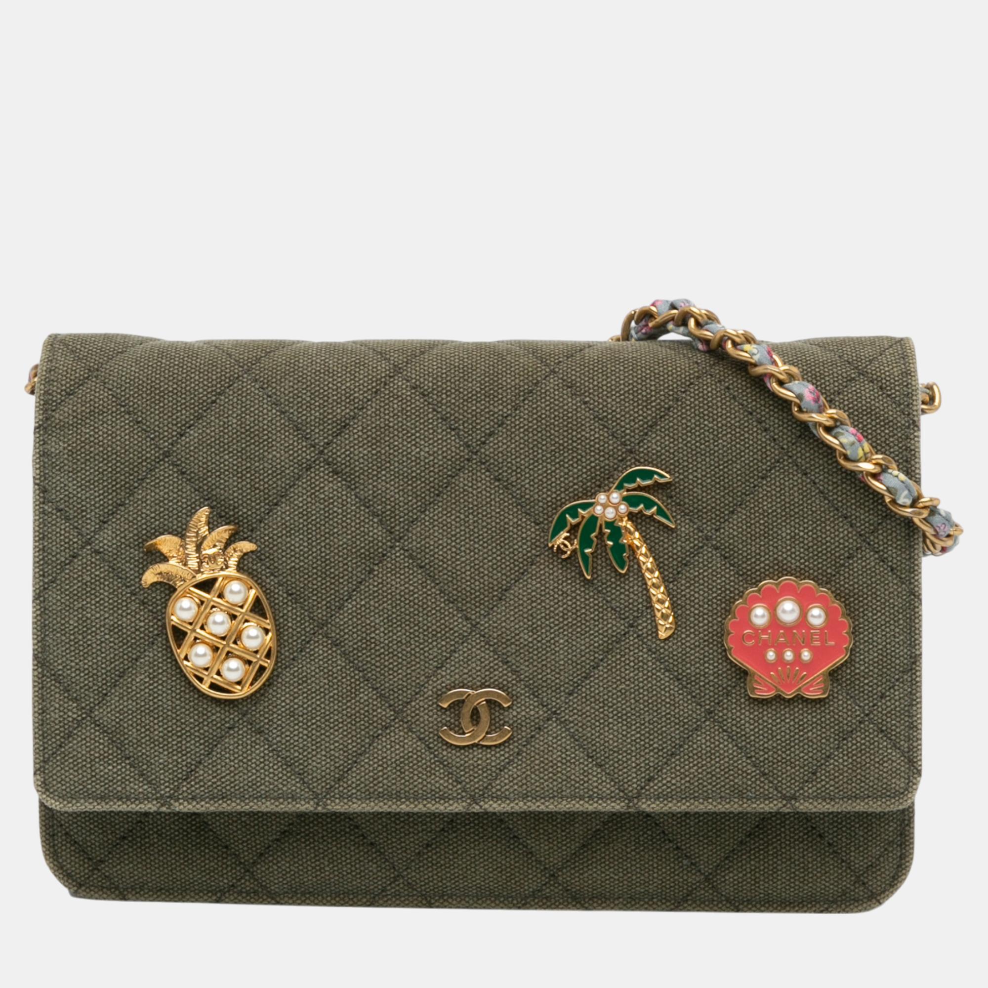 

Chanel Green Quilted Canvas Coco Cuba Charms Wallet On Chain