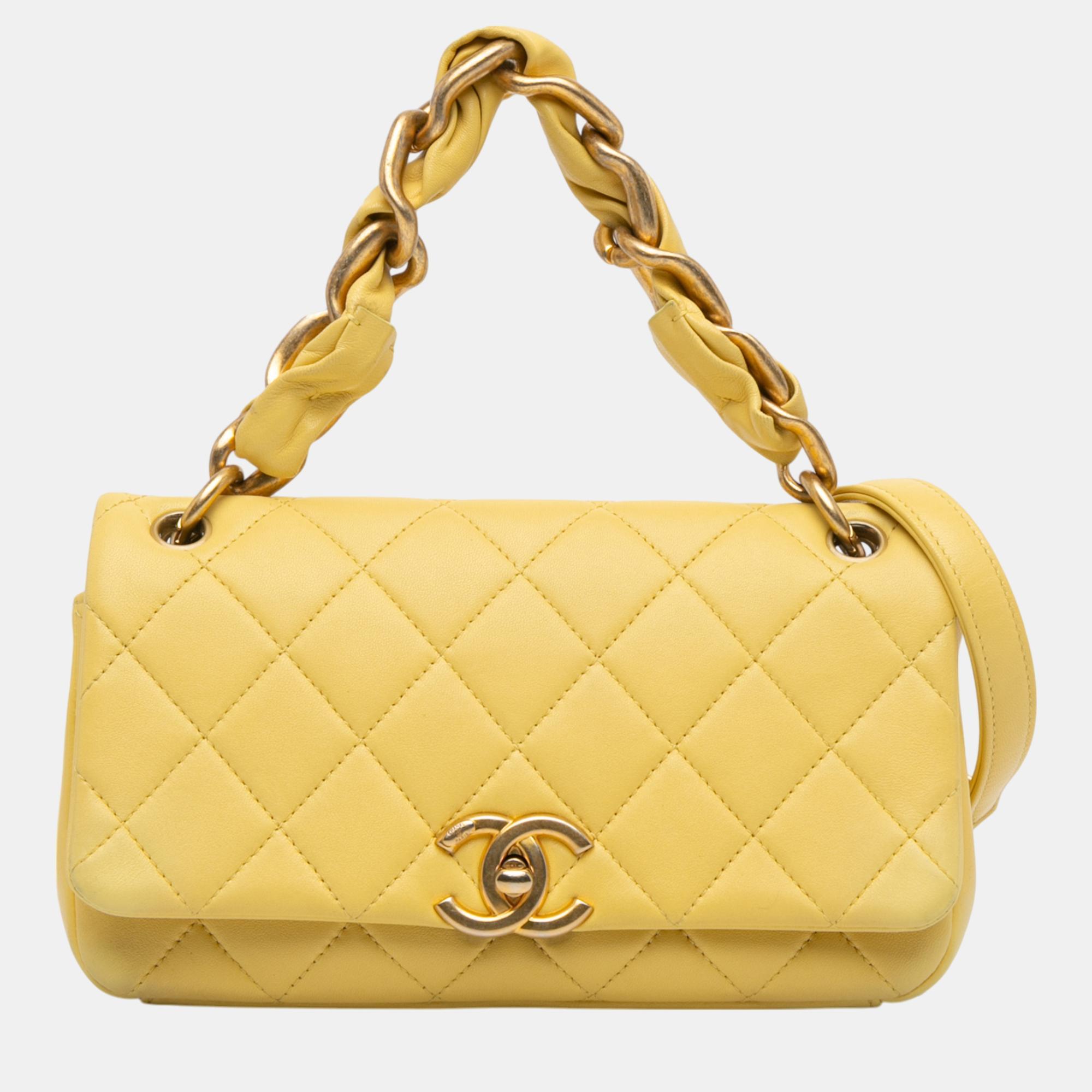 

Chanel Yellow Quilted Lambskin Chain Is More Flap