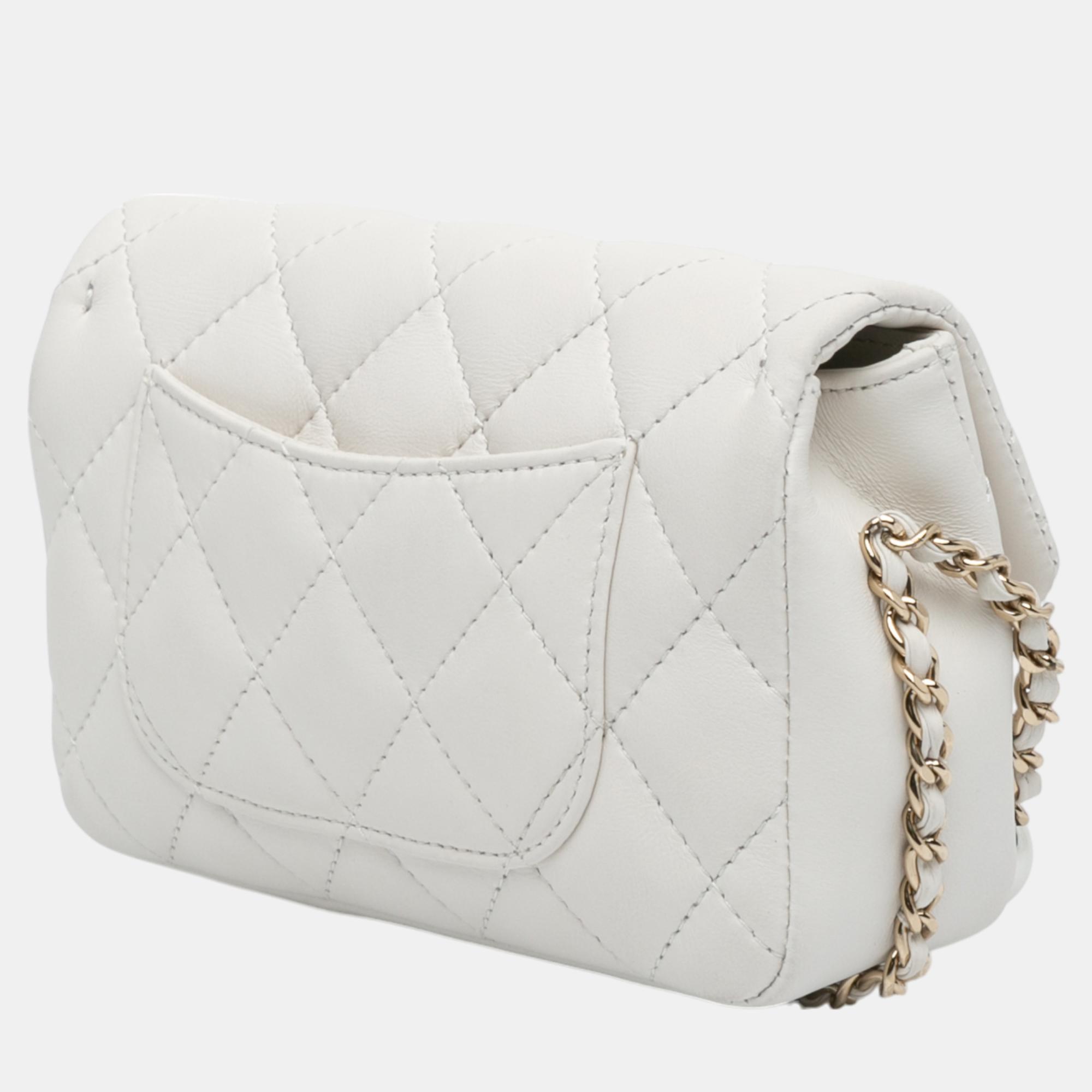 Chanel White Quilted Lambskin My Precious Pearls Chain Flap 