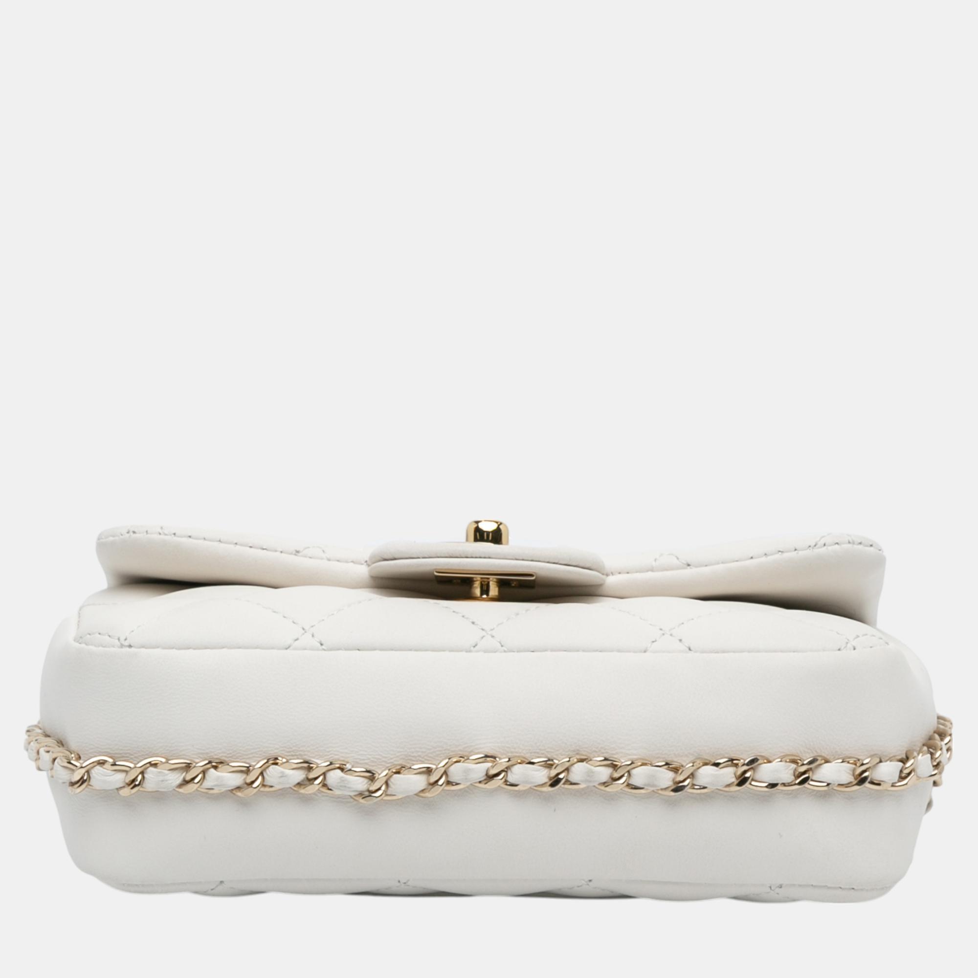 Chanel White Quilted Lambskin My Precious Pearls Chain Flap 