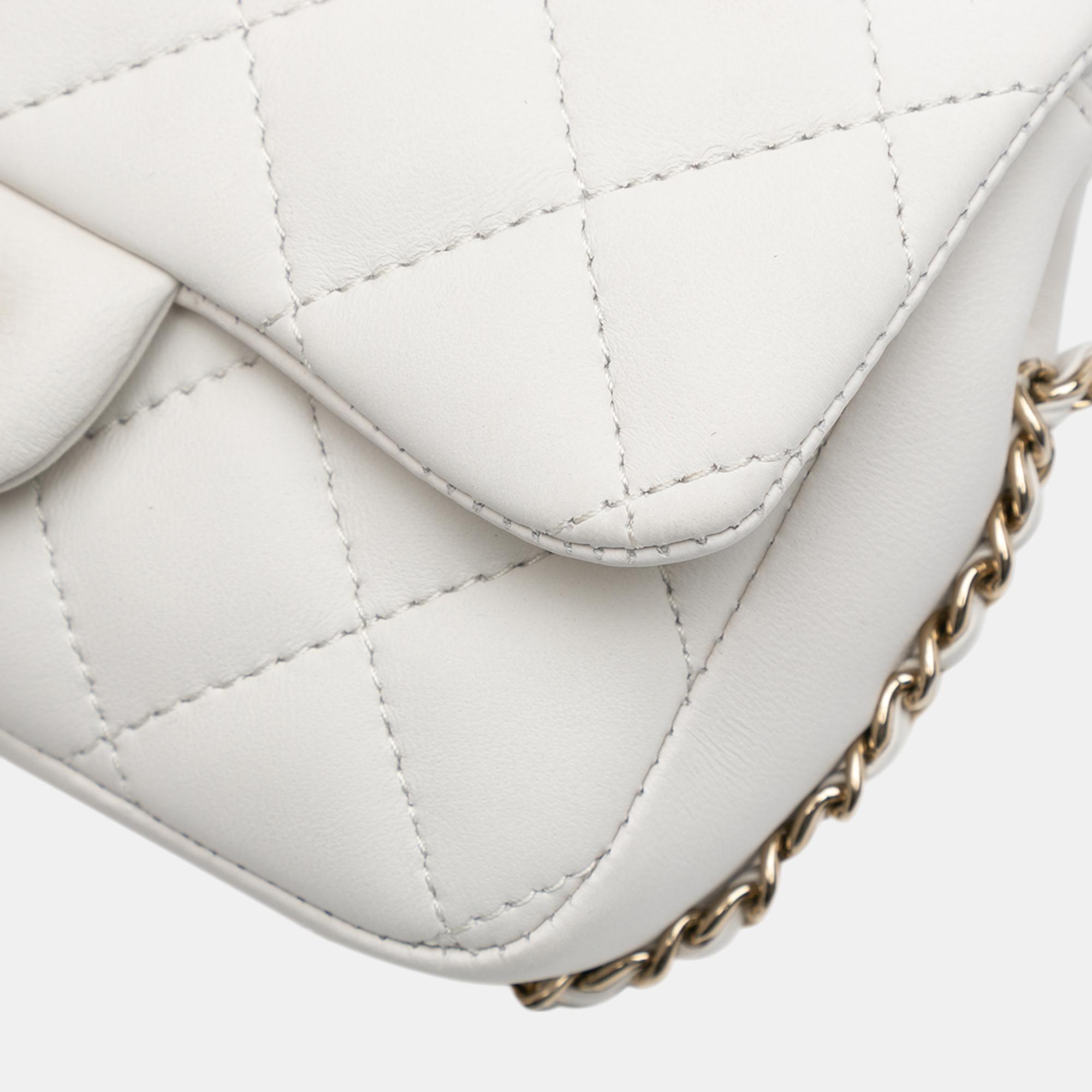 Chanel White Quilted Lambskin My Precious Pearls Chain Flap 