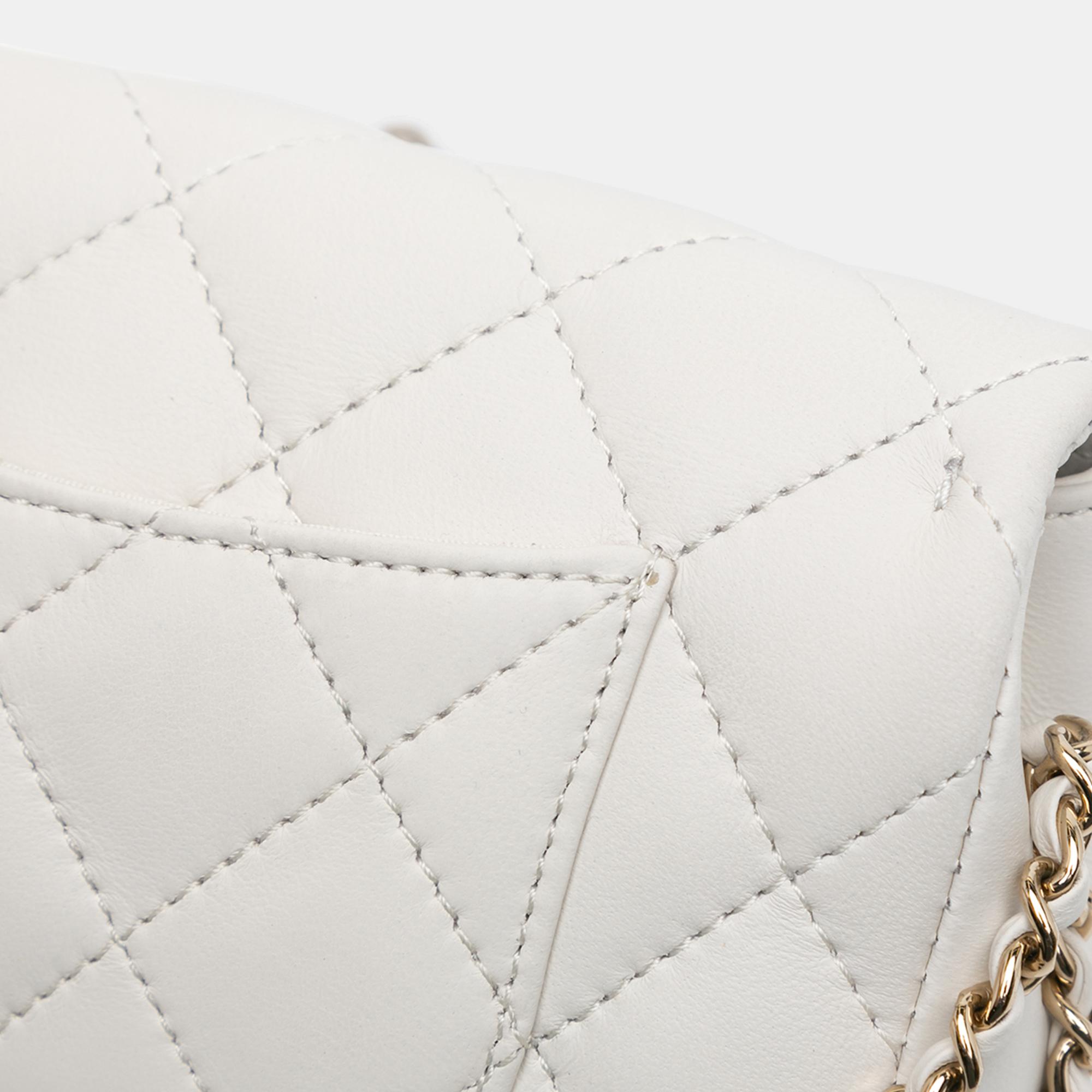 Chanel White Quilted Lambskin My Precious Pearls Chain Flap 