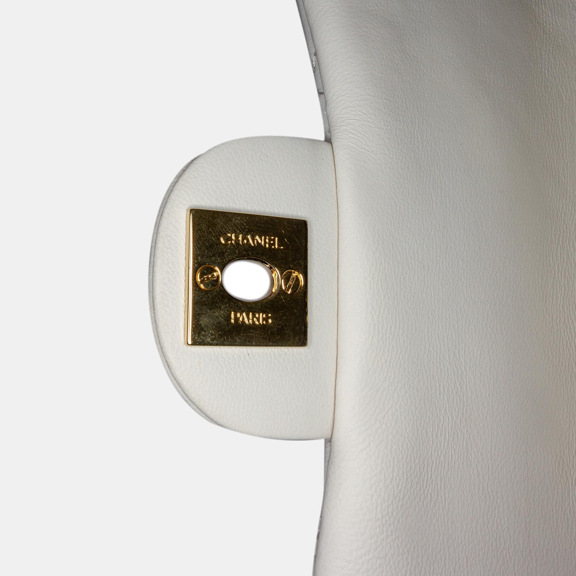 Chanel White Quilted Lambskin My Precious Pearls Chain Flap 