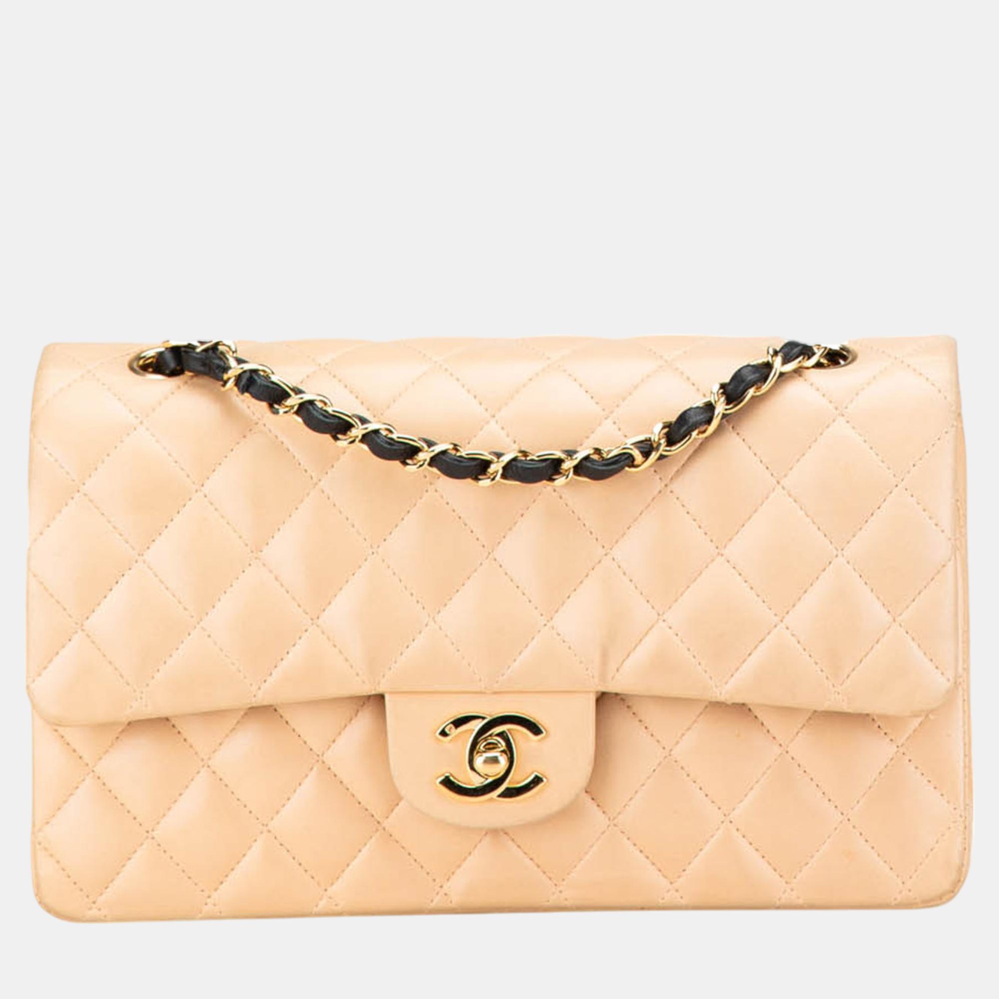 

Chanel Beige Medium Classic Lambskin Double Flap