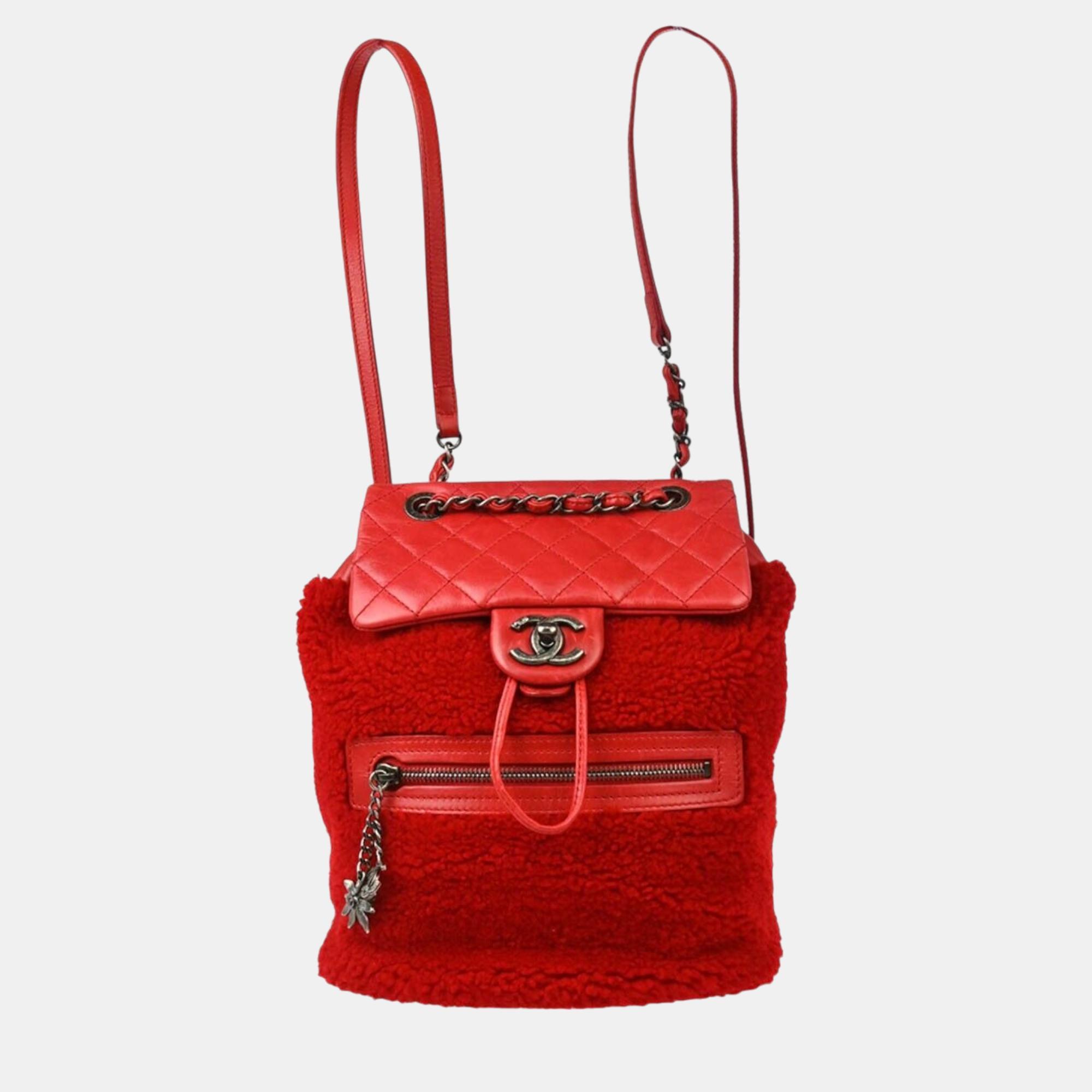 

Chanel Red Sheepskin Lambskin Backpack