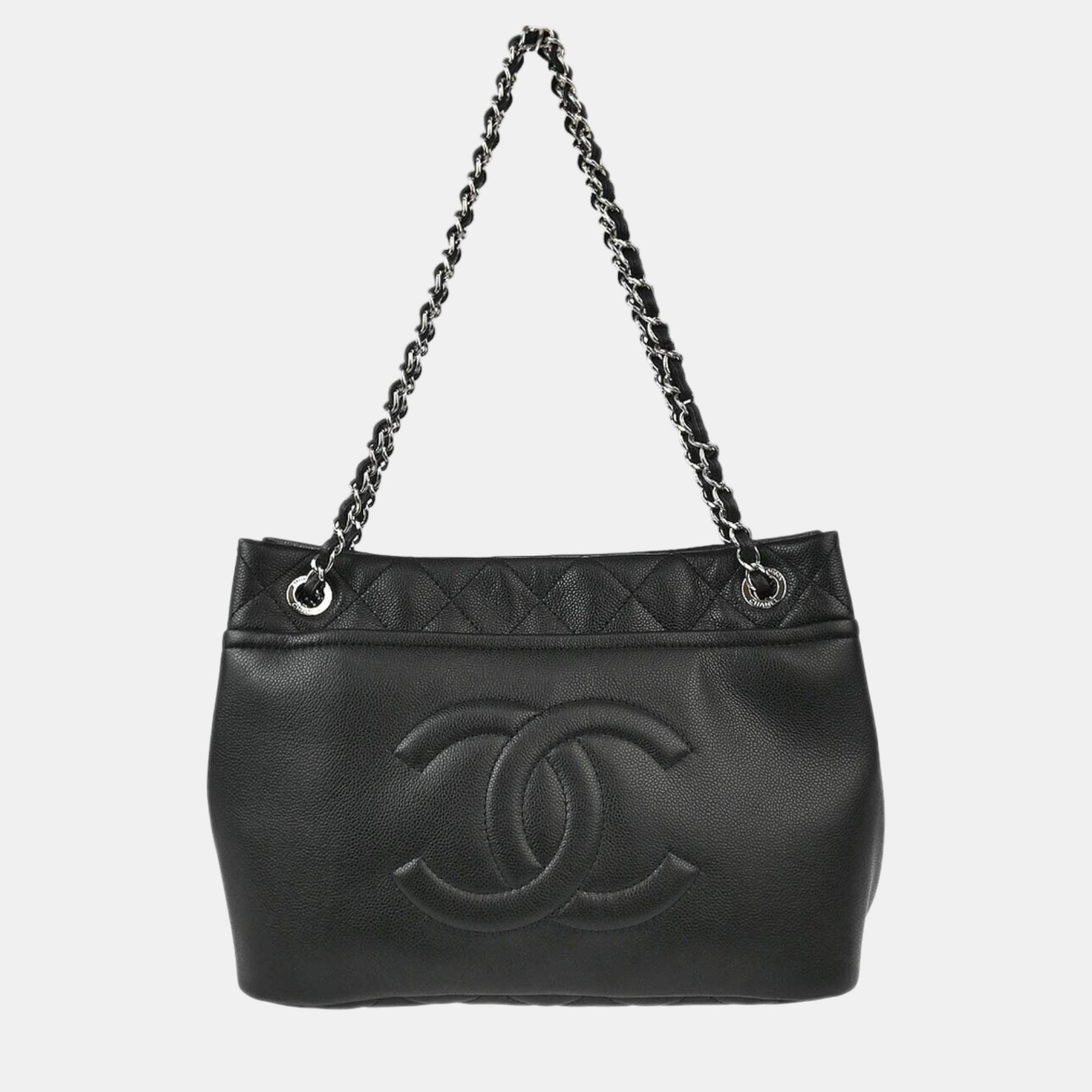 

Chanel Black Calfskin Chain Shoulder Tote Bag
