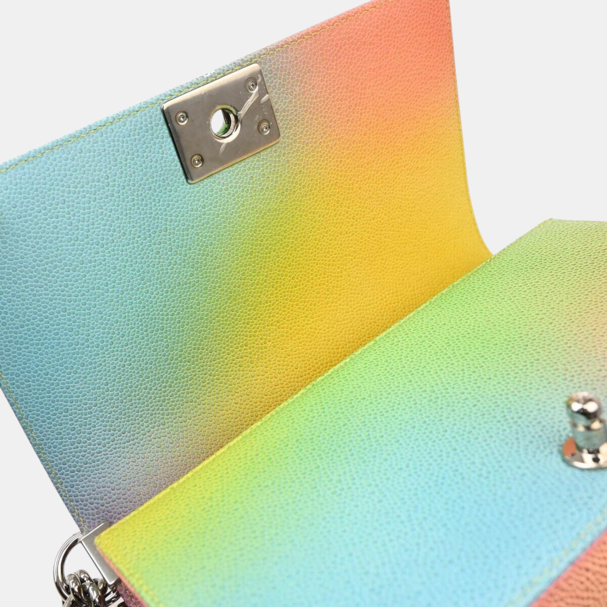 Chanel Multicolor Caviar Leather Medium Boy Chain Shoulder Bag 
