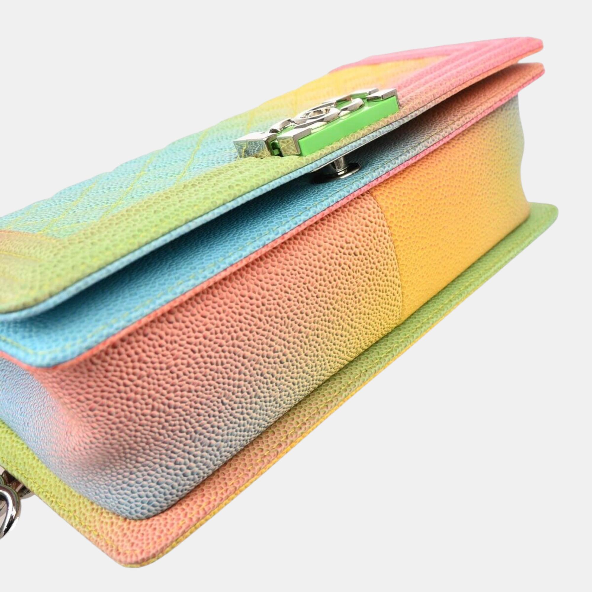 Chanel Multicolor Caviar Leather Medium Boy Chain Shoulder Bag 