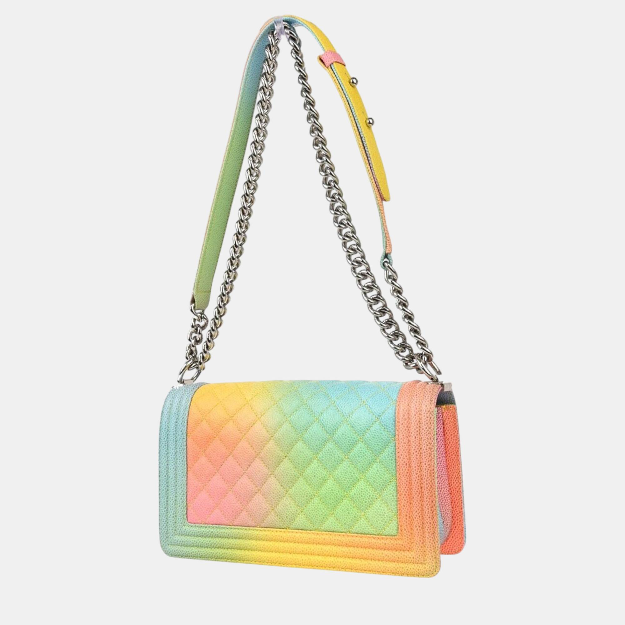 Chanel Multicolor Caviar Leather Medium Boy Chain Shoulder Bag 