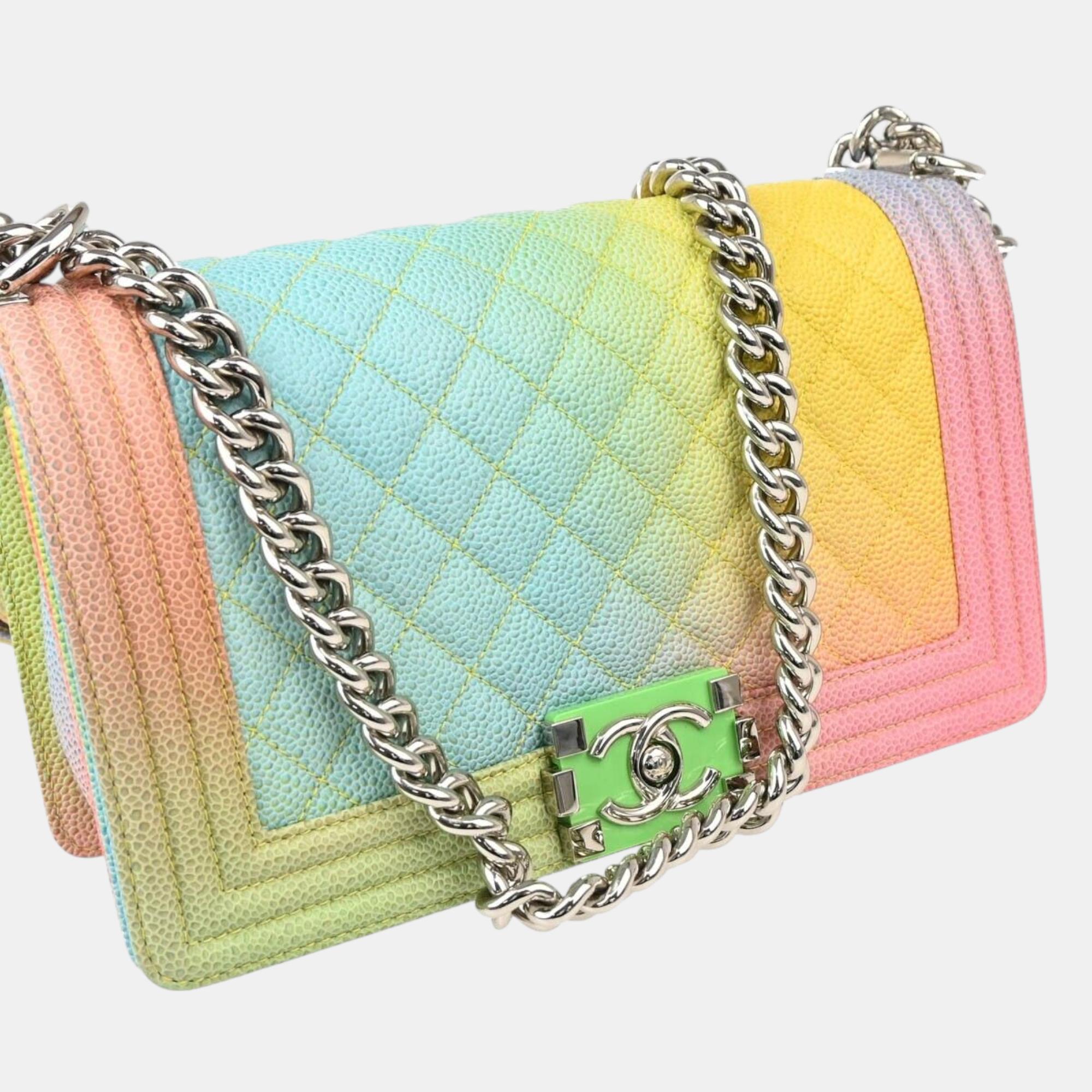 Chanel Multicolor Caviar Leather Medium Boy Chain Shoulder Bag 