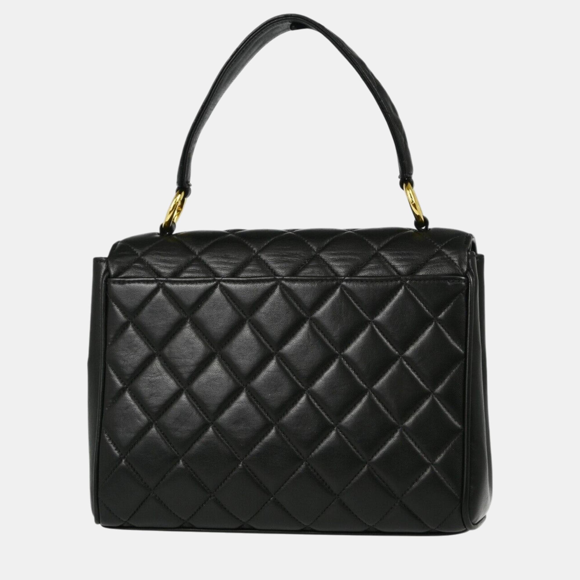 Chanel Black Lambskin Single Flap Handbag 