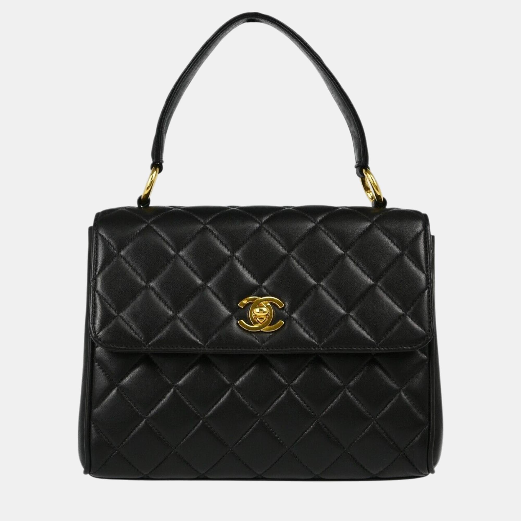 

Chanel Black Lambskin Single Flap Handbag