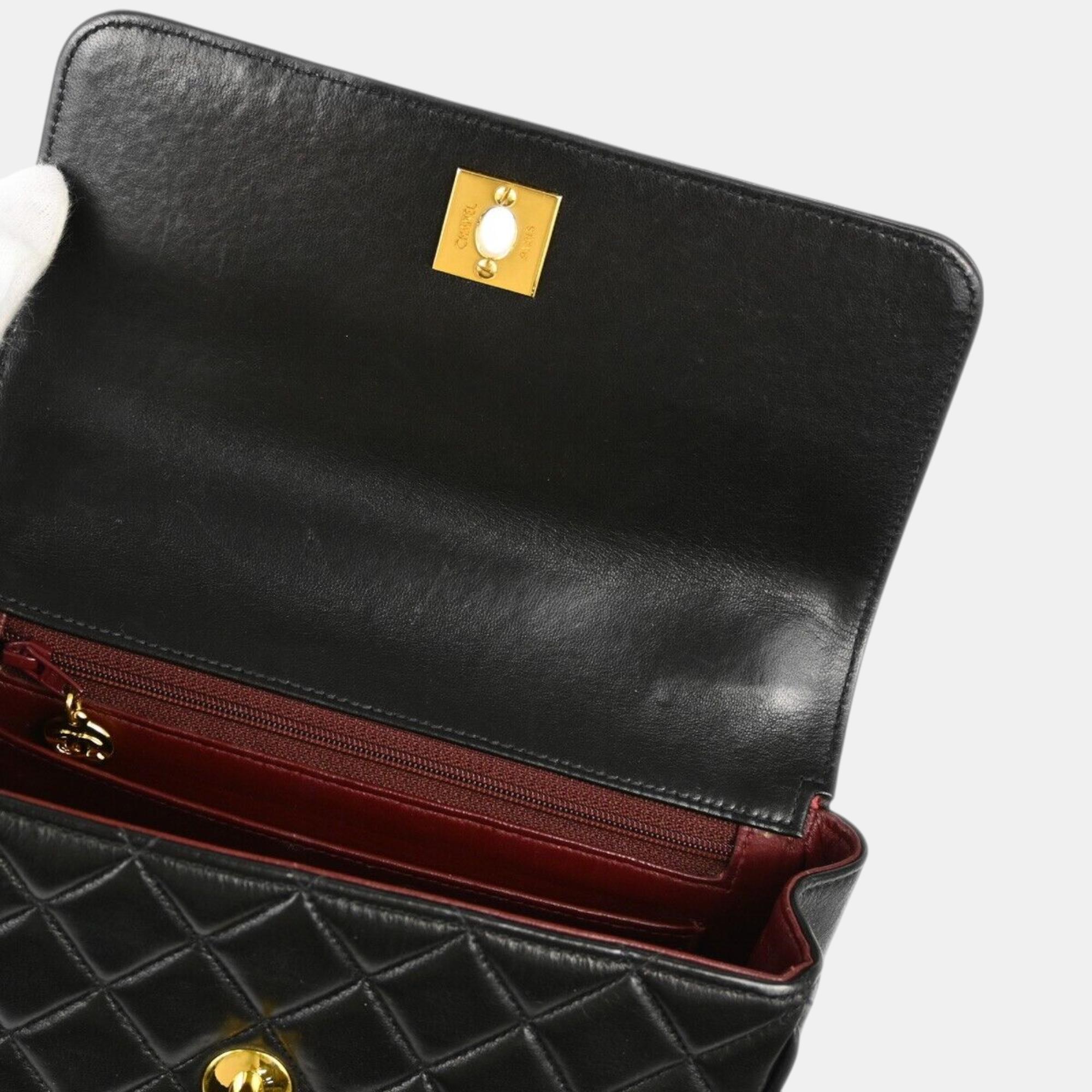 Chanel Black Lambskin Single Flap Handbag 