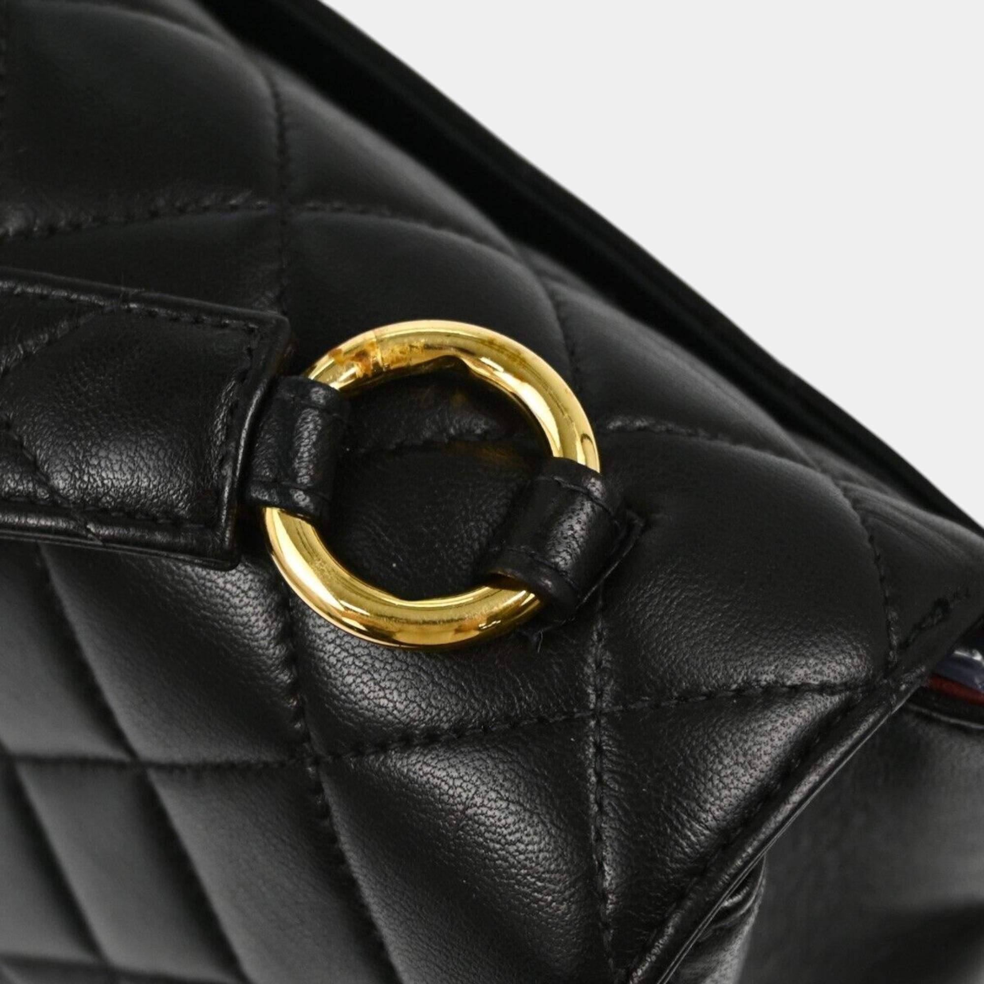 Chanel Black Lambskin Single Flap Handbag 