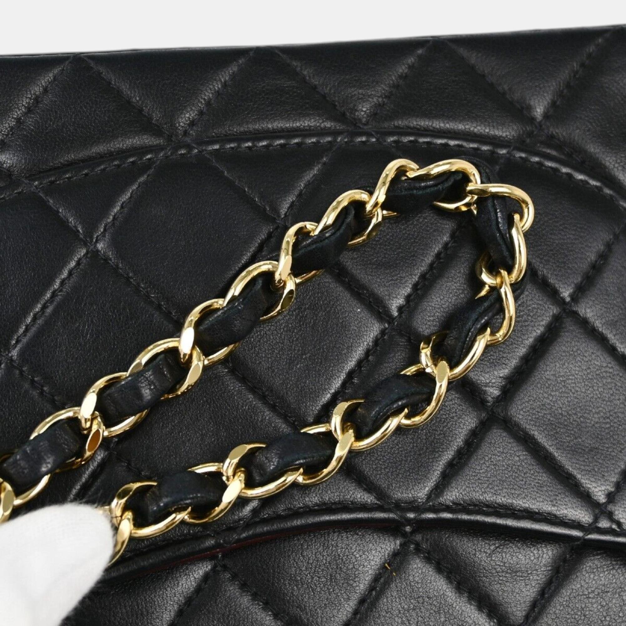 Chanel Black Lambskin Leather Classic Square Flap Shoulder Bag 